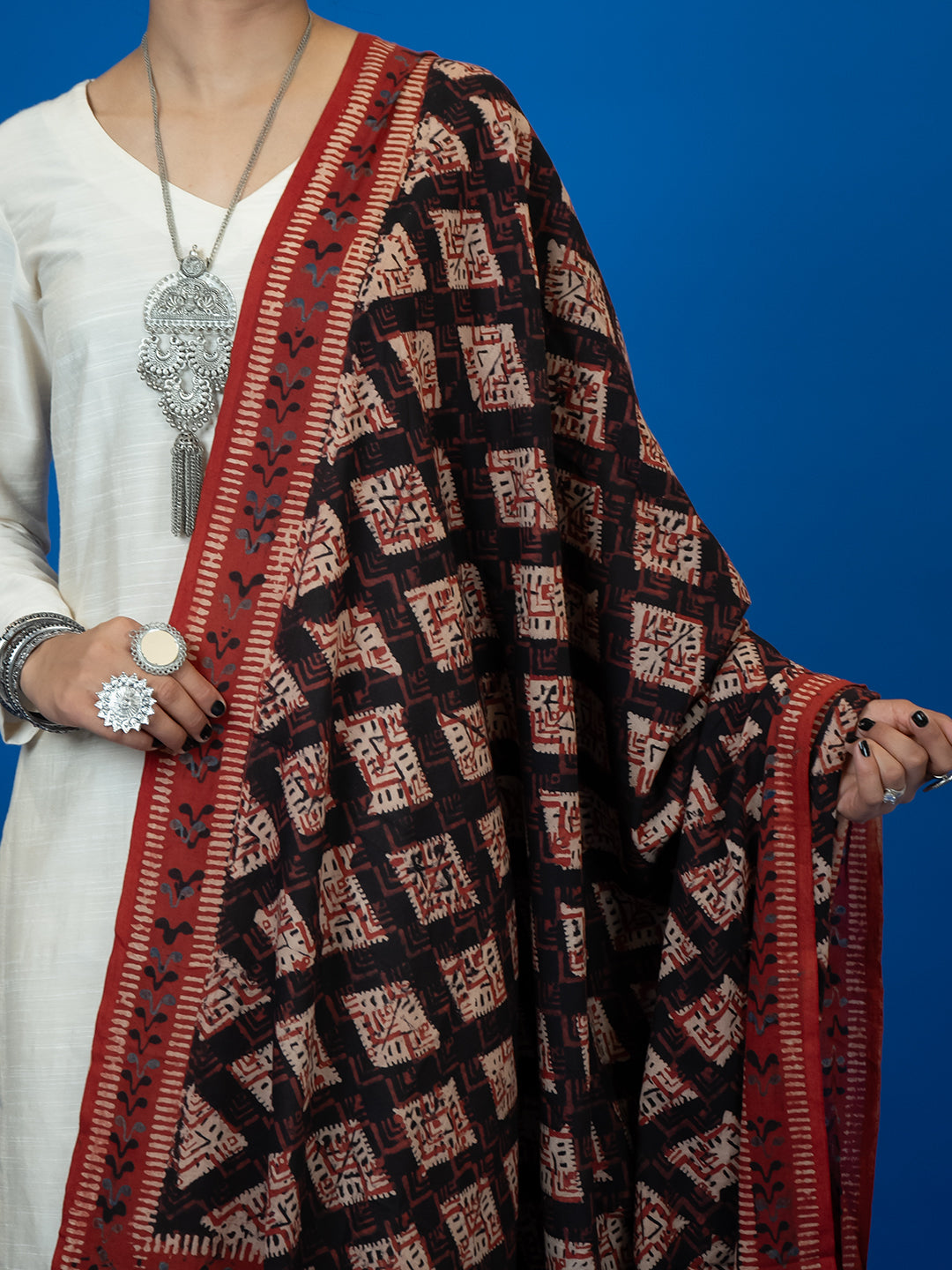 Kapas Black Ajrakh Dupatta