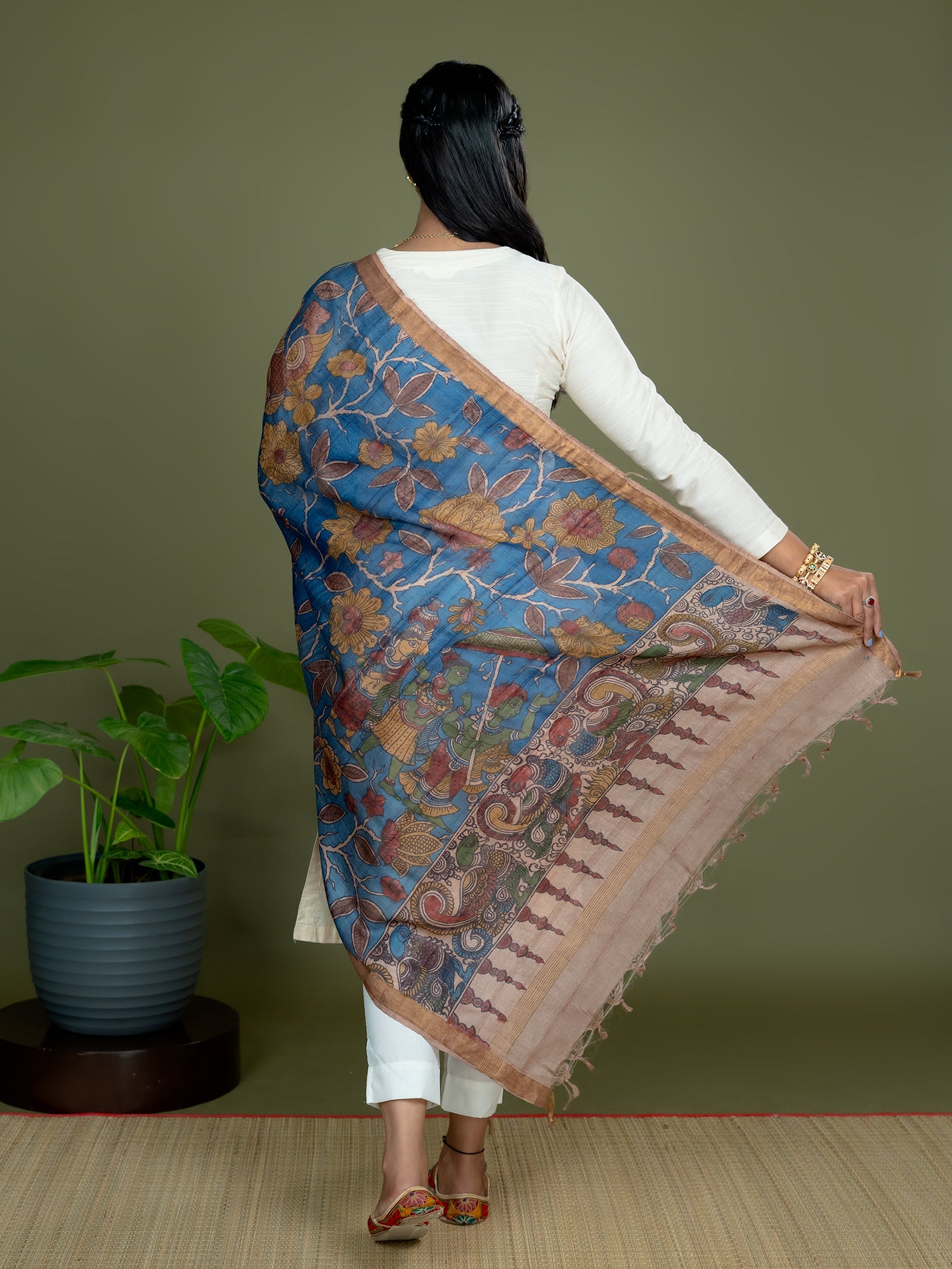 Alekha Blue Kalamkari Dupatta