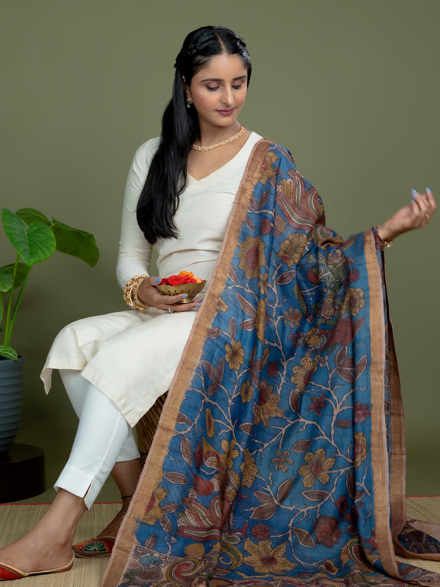 Alekha Blue Kalamkari Dupatta