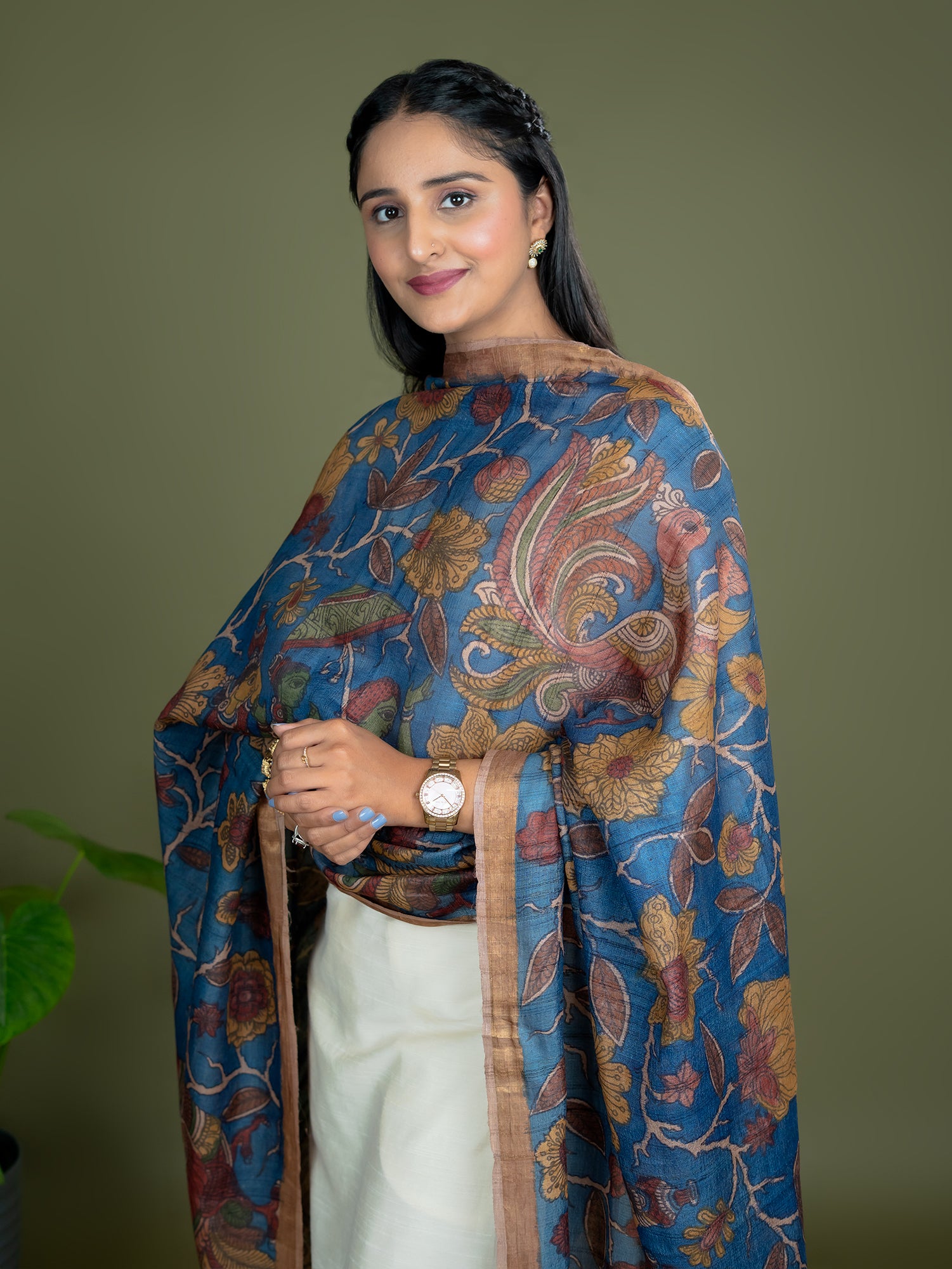 Alekha Blue Kalamkari Dupatta