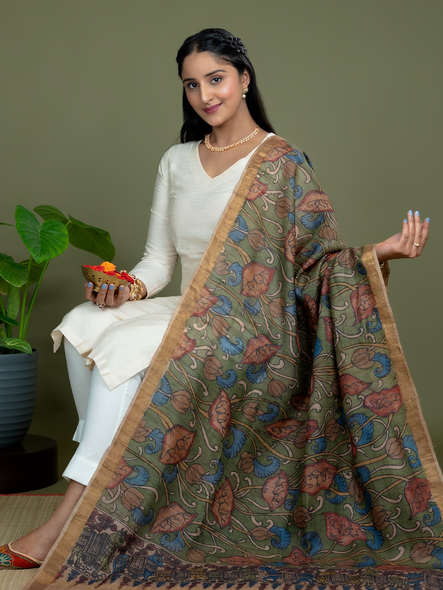 Alekha Green Kalamkari Dupatta