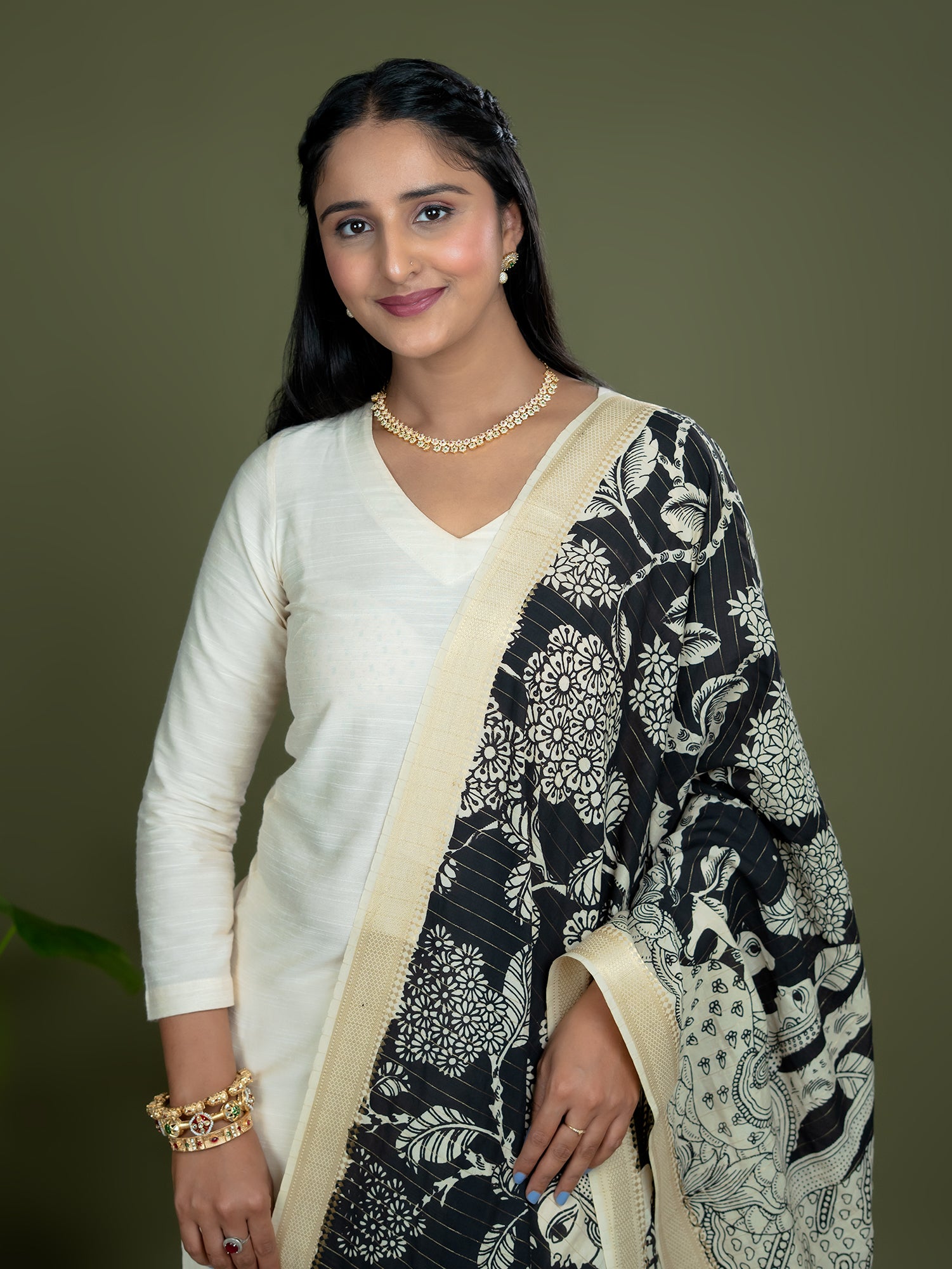 Kalpa Off White Kalamkari Dupatta