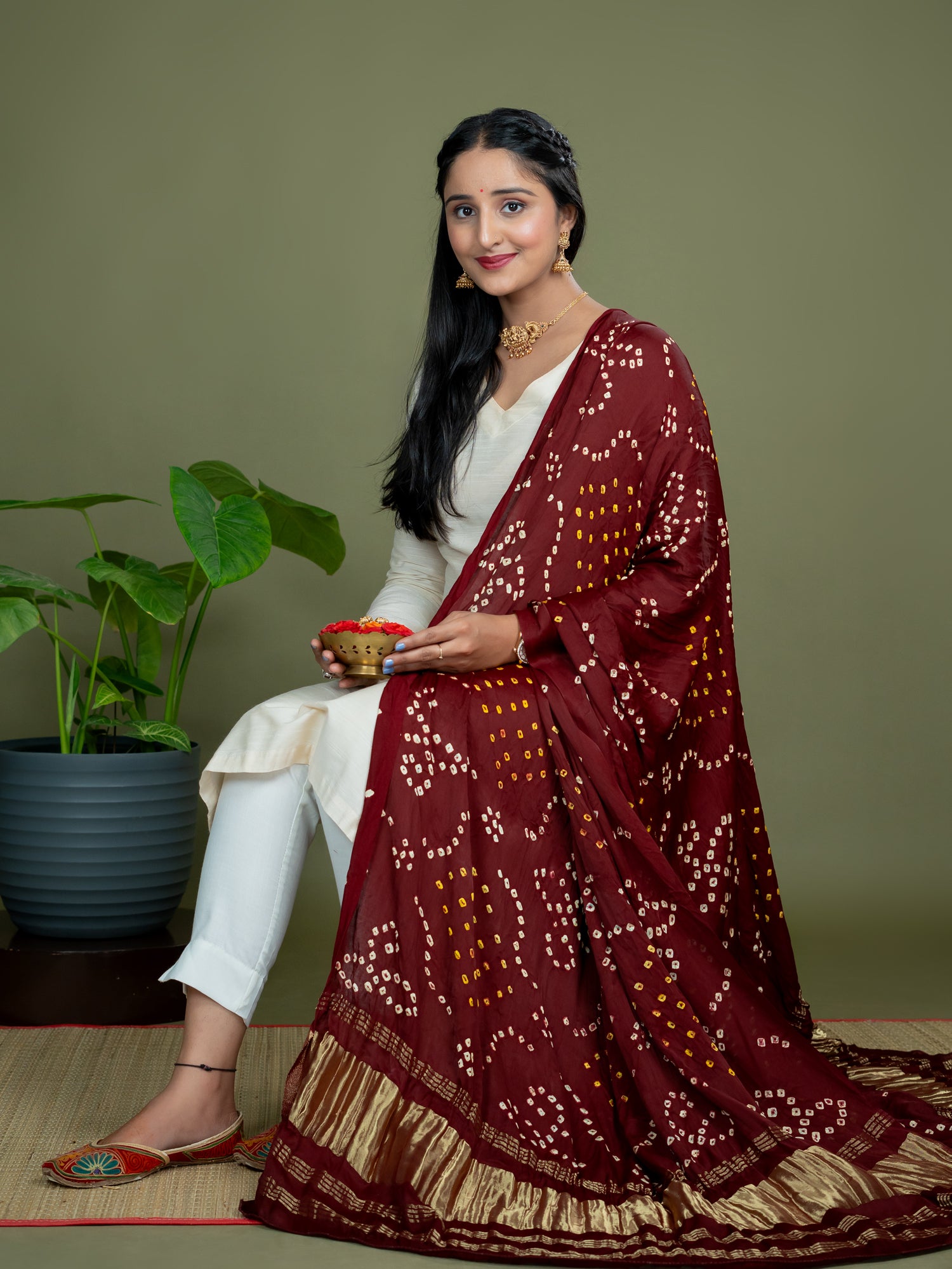 Chandrika Maroon Bandhini Dupatta