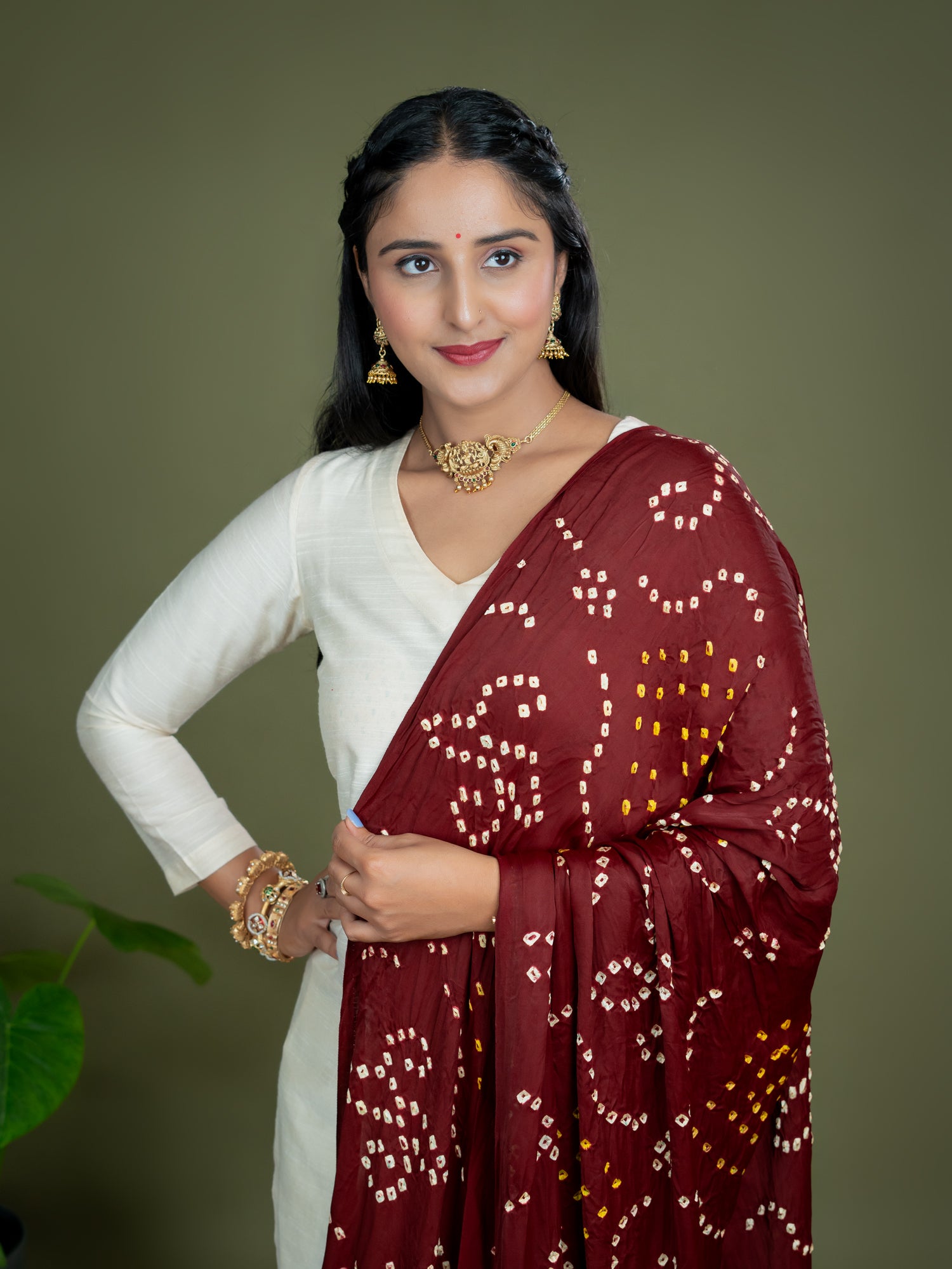 Chandrika Maroon Bandhini Dupatta