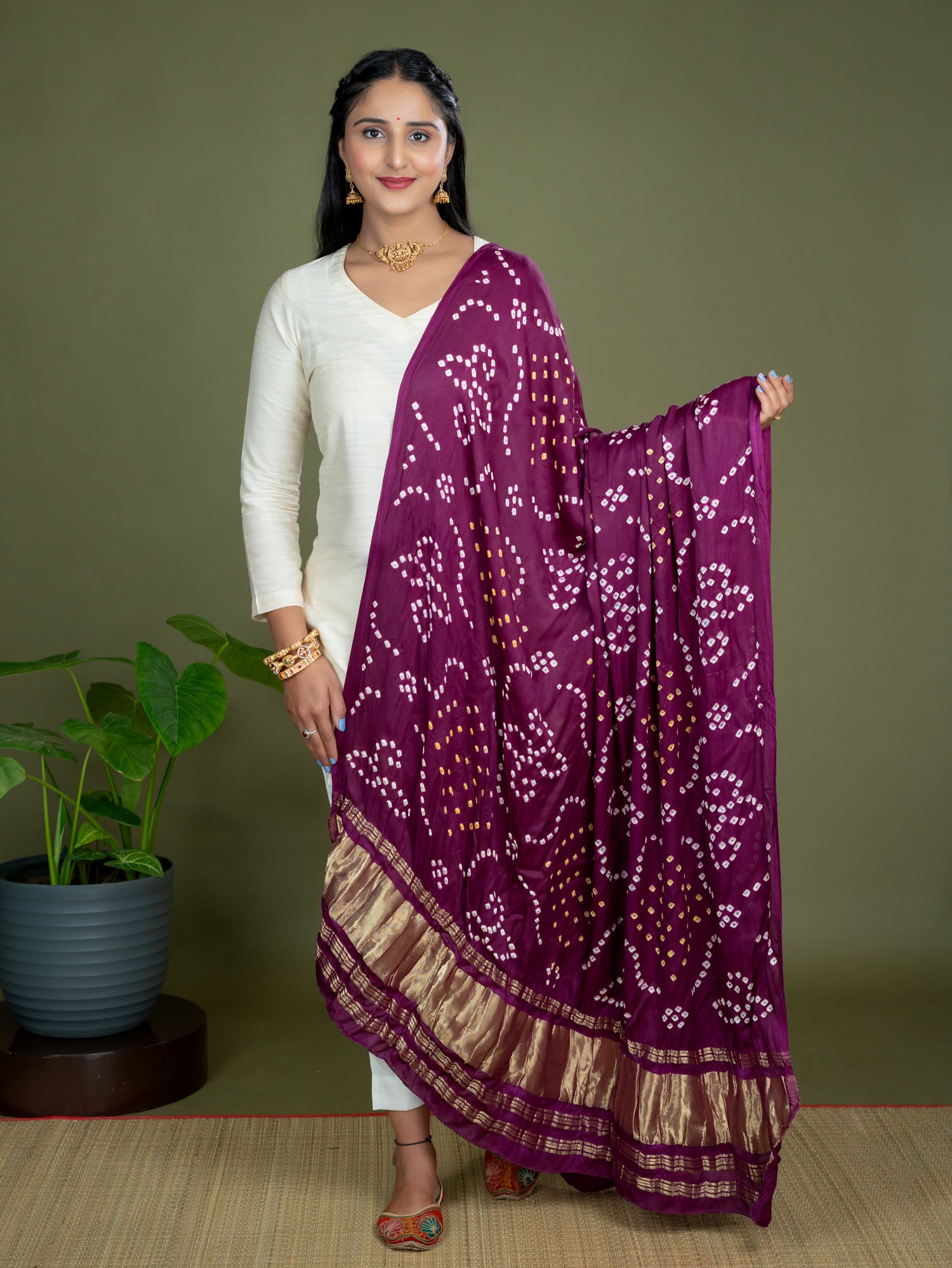 Chandrika Purple Bandhini Dupatta