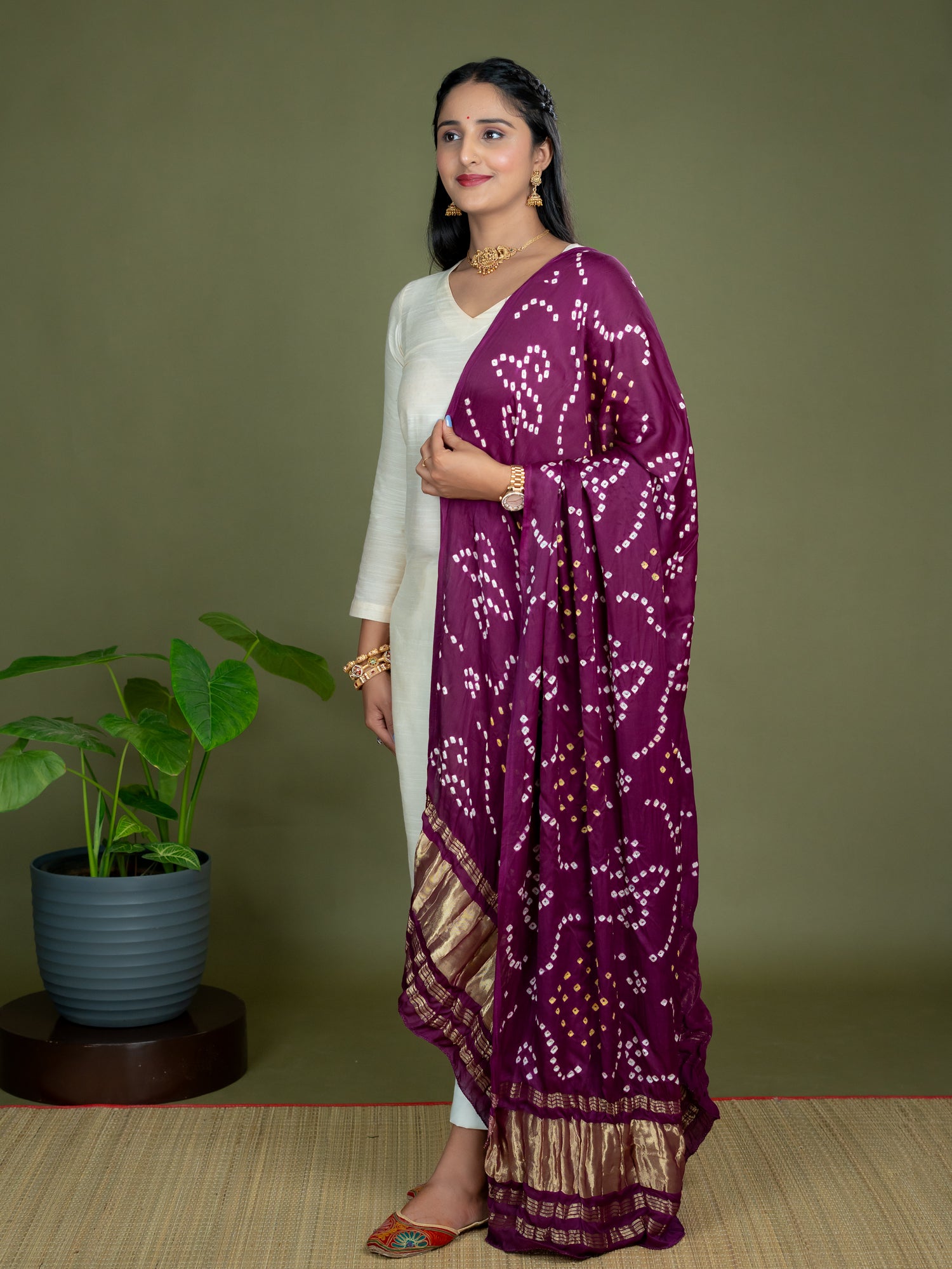Chandrika Purple Bandhini Dupatta