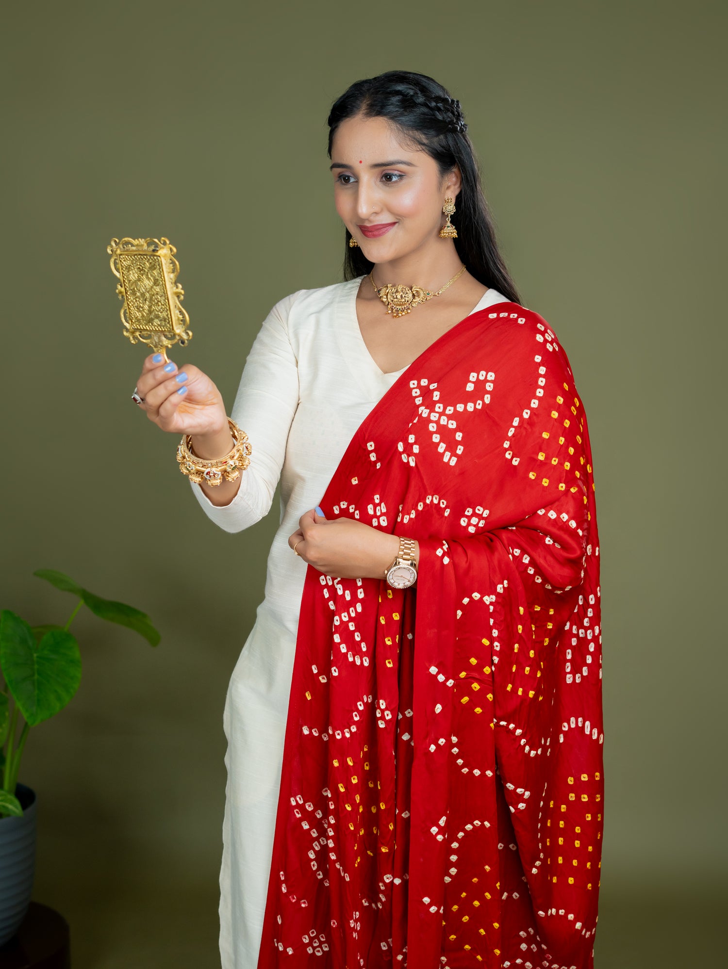 Chandrika Red Bandhini Dupatta