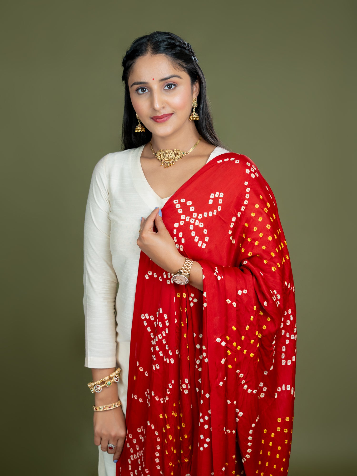 Chandrika Red Bandhini Dupatta