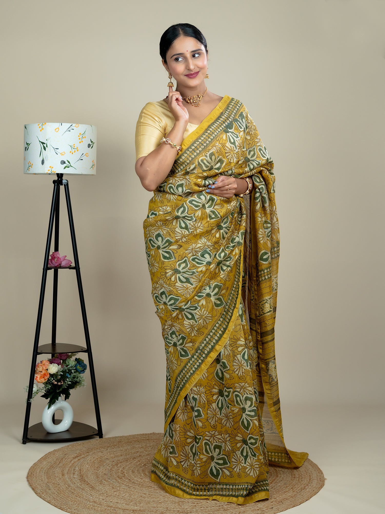 Raktika Mustard Ajrakh Saree