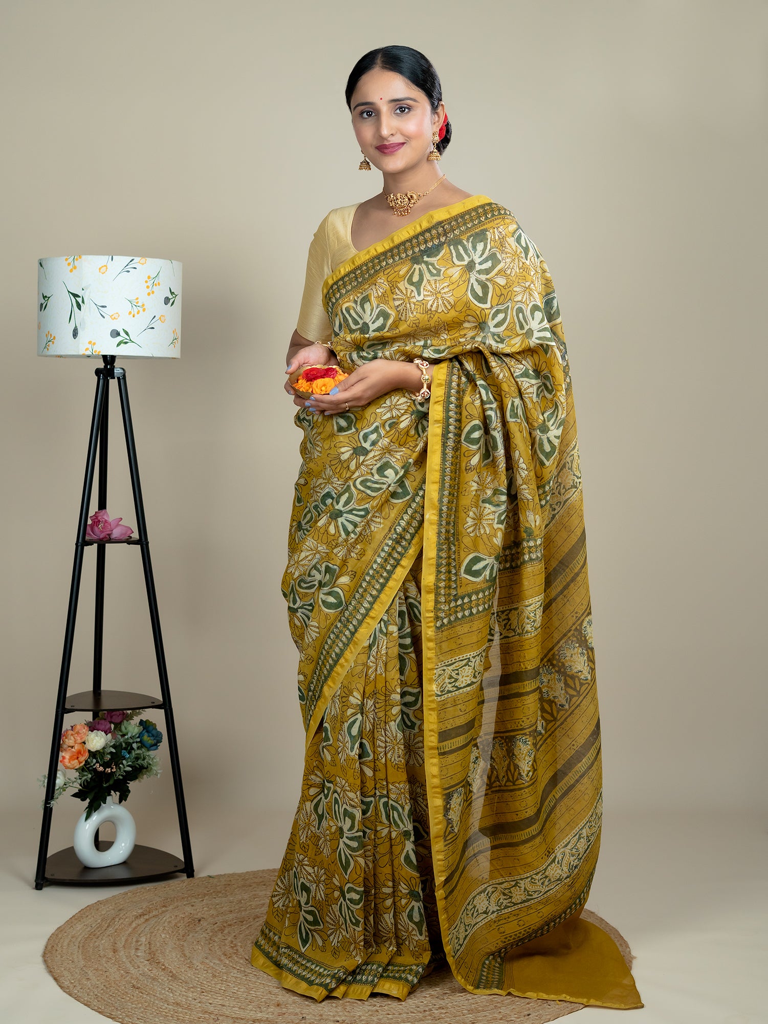 Raktika Mustard Ajrakh Saree