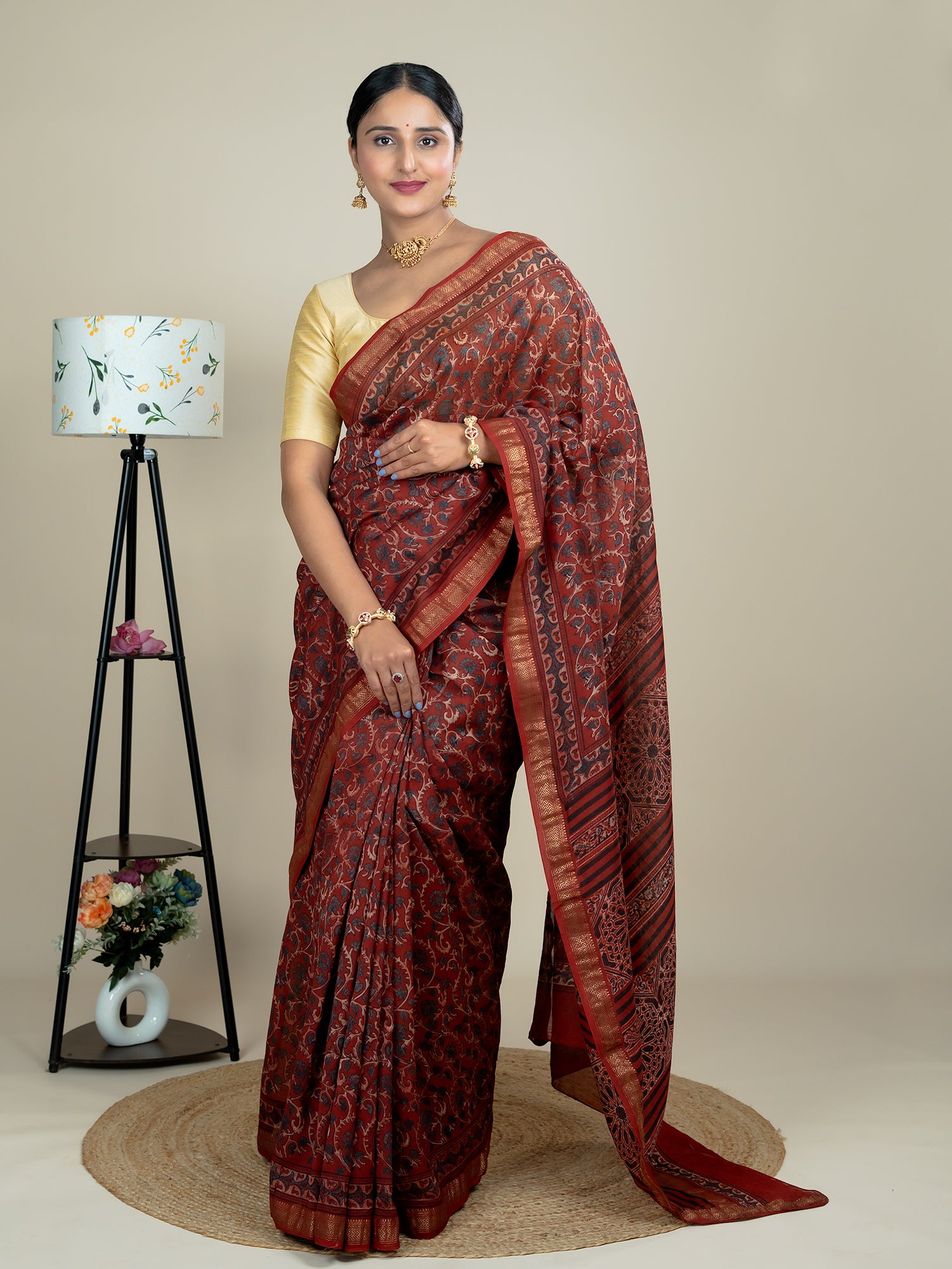 Aranya Red Ajrakh Saree