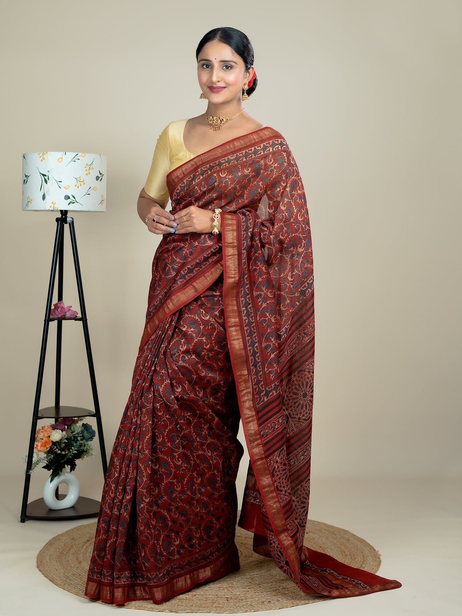 Aranya Red Ajrakh Saree