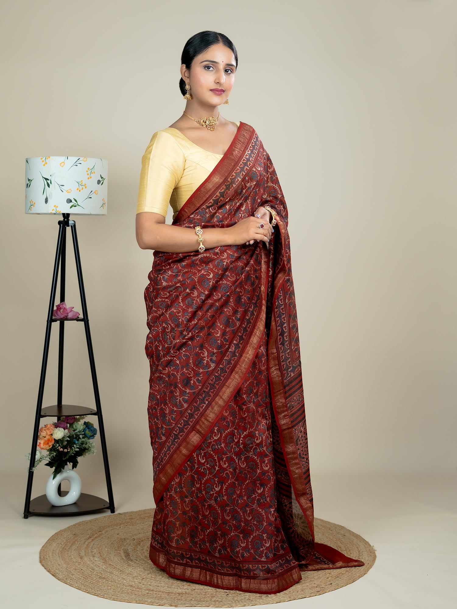Aranya Red Ajrakh Saree