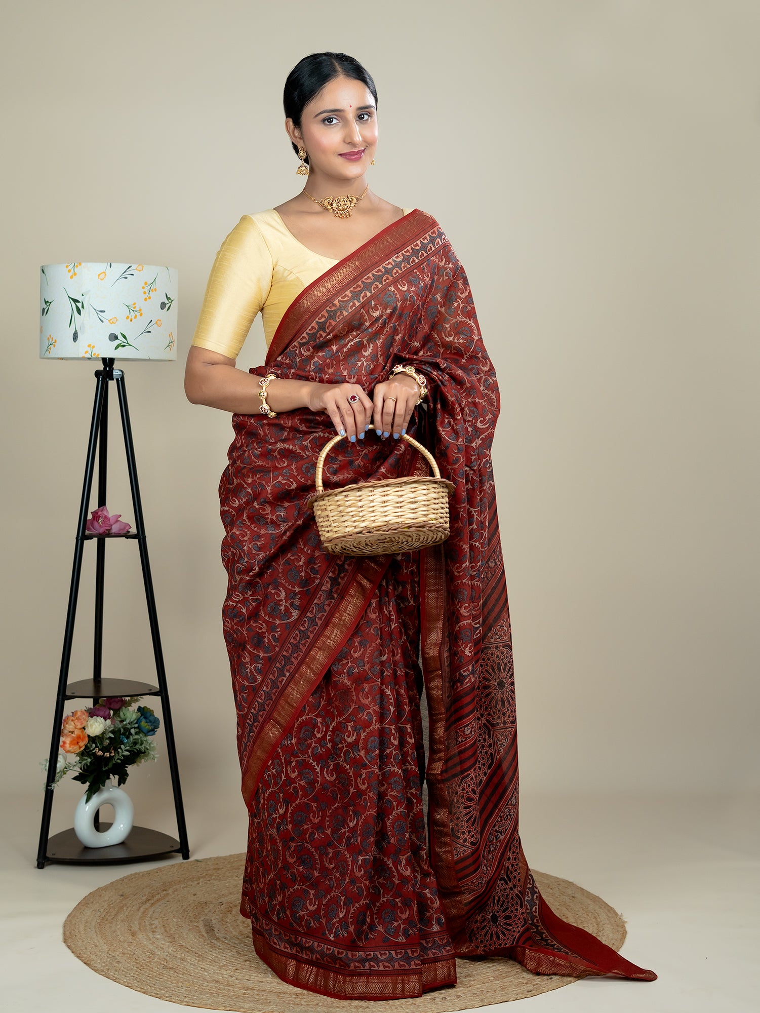 Aranya Red Ajrakh Saree