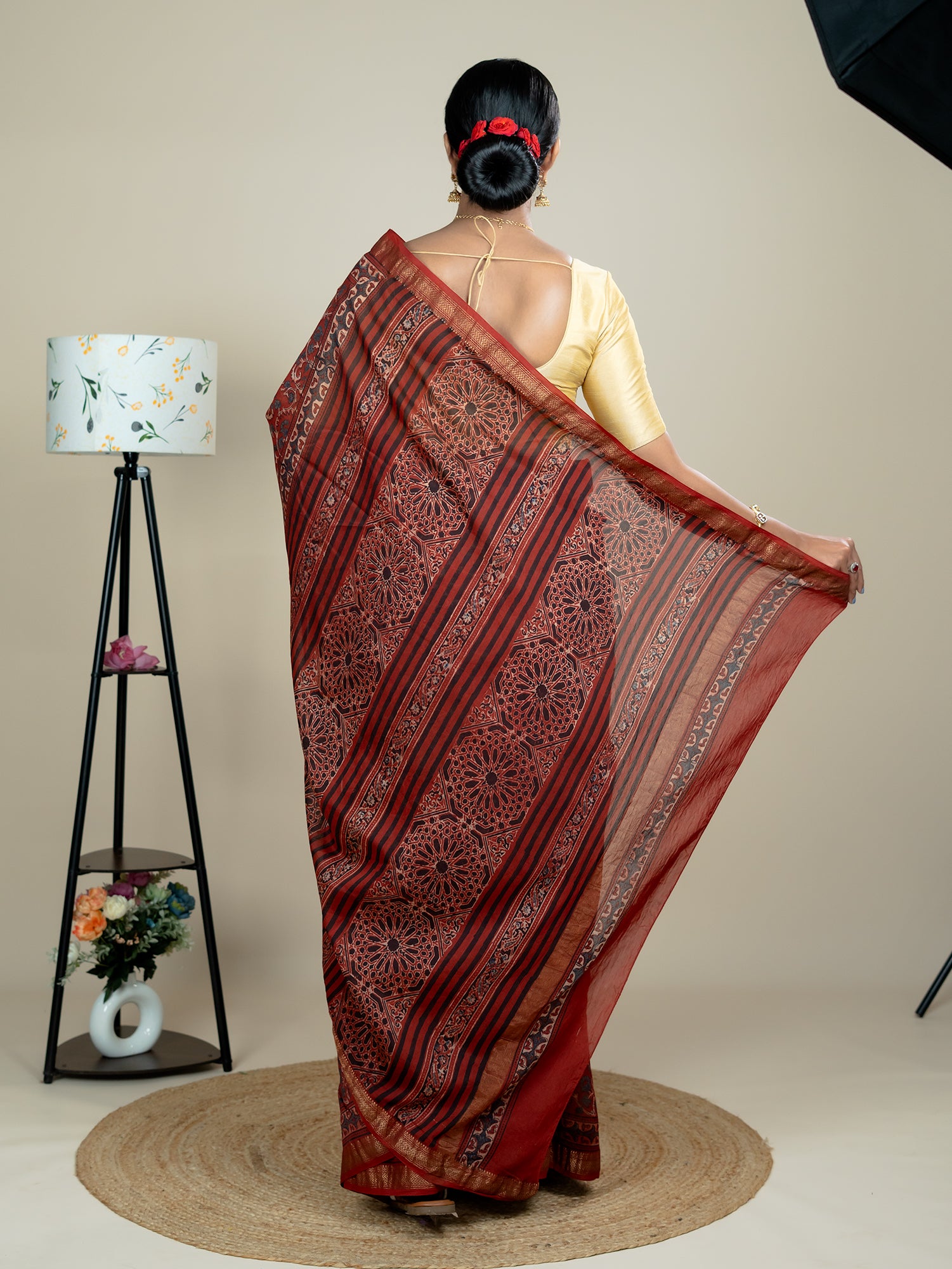 Aranya Red Ajrakh Saree