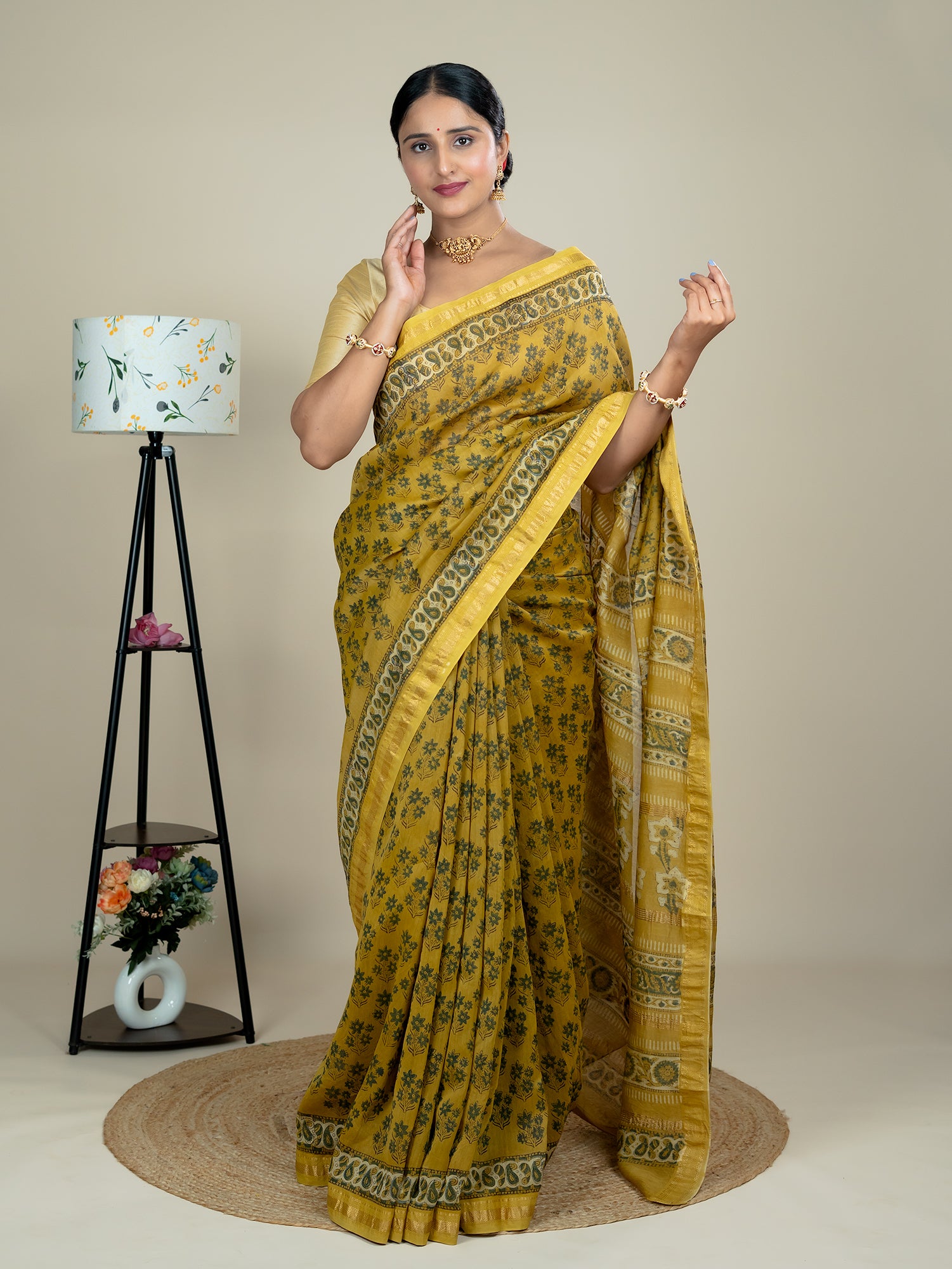 Manjari Mustard Ajrakh Saree