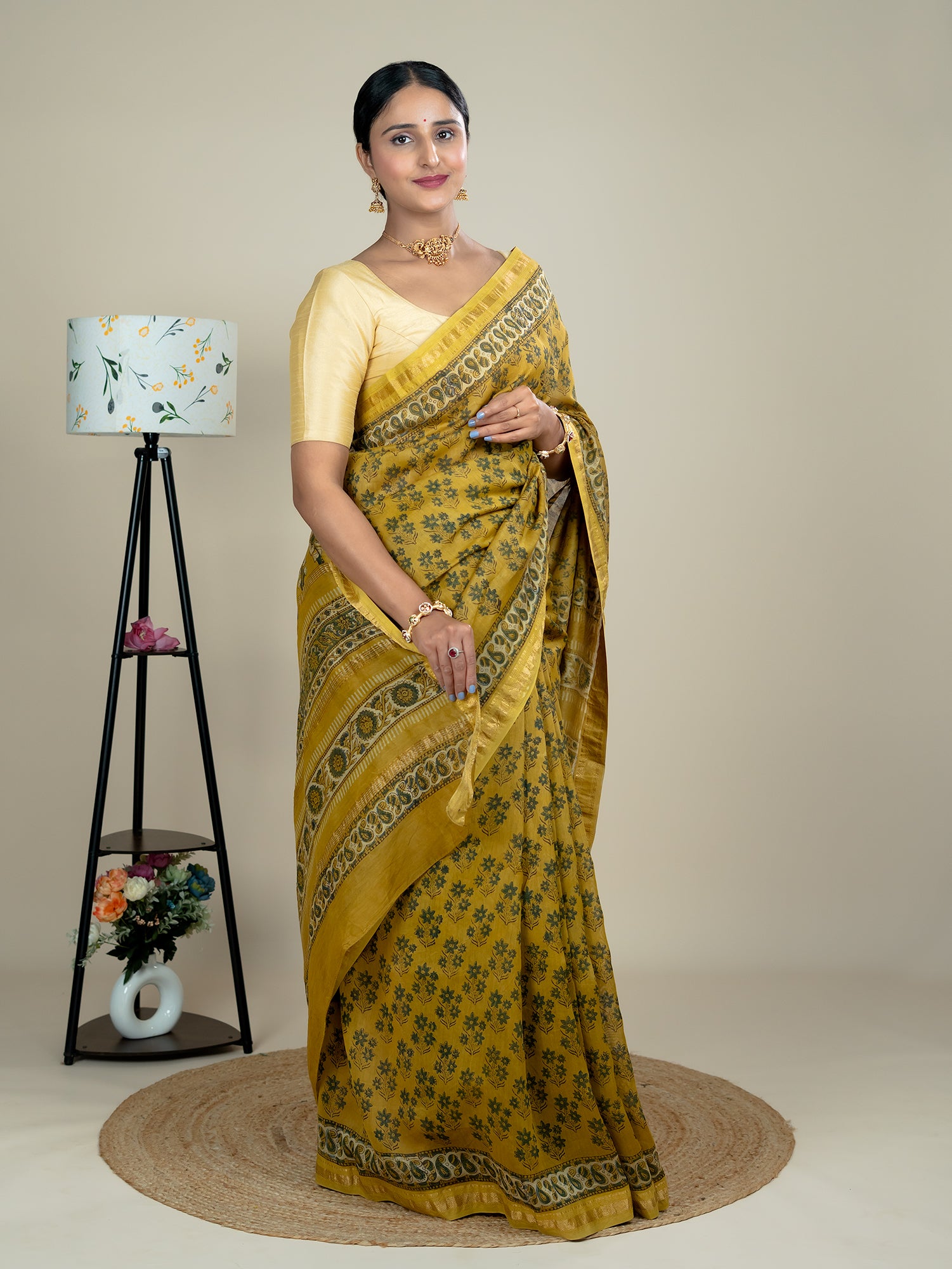 Manjari Mustard Ajrakh Saree