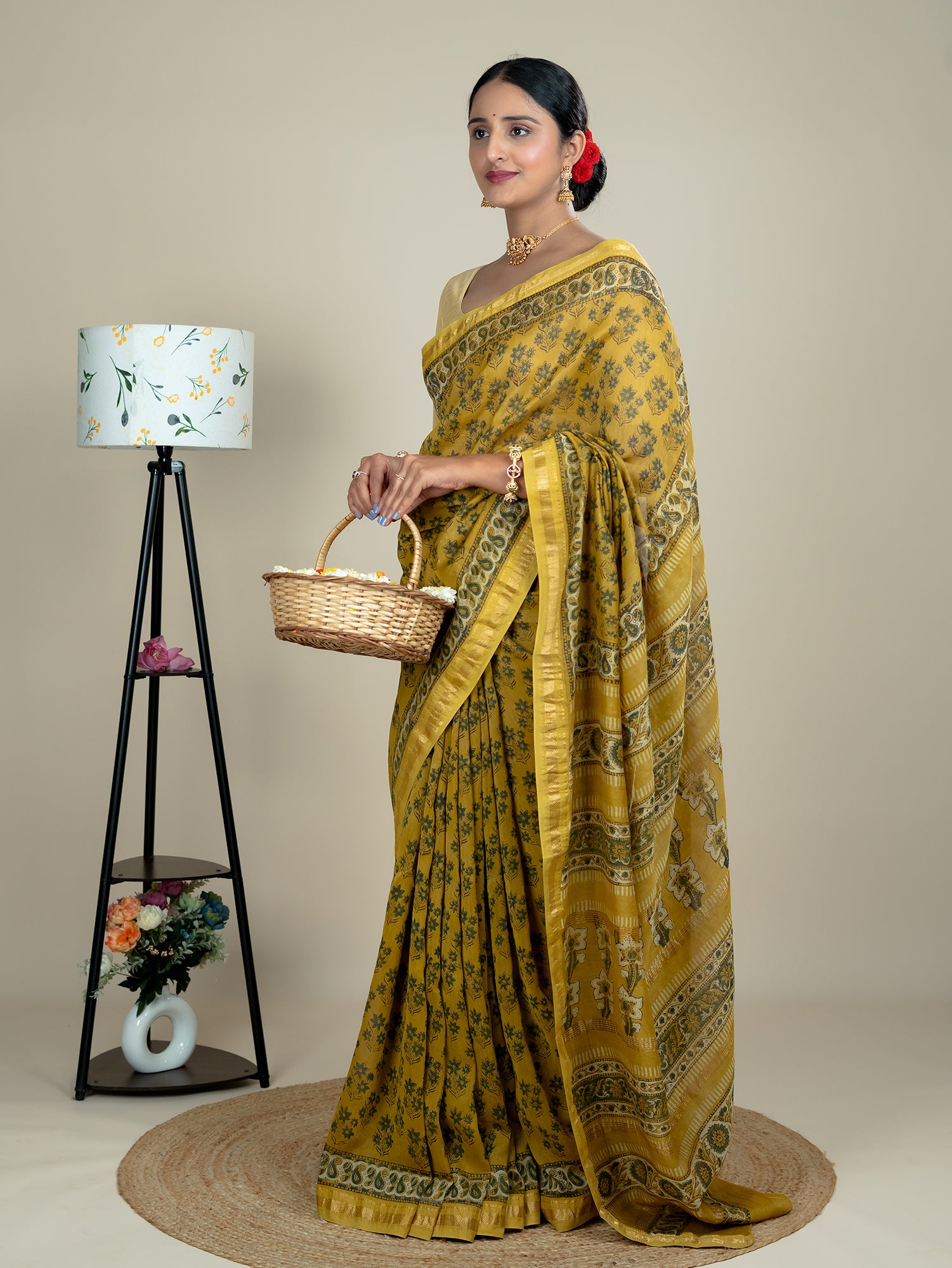 Manjari Mustard Ajrakh Saree
