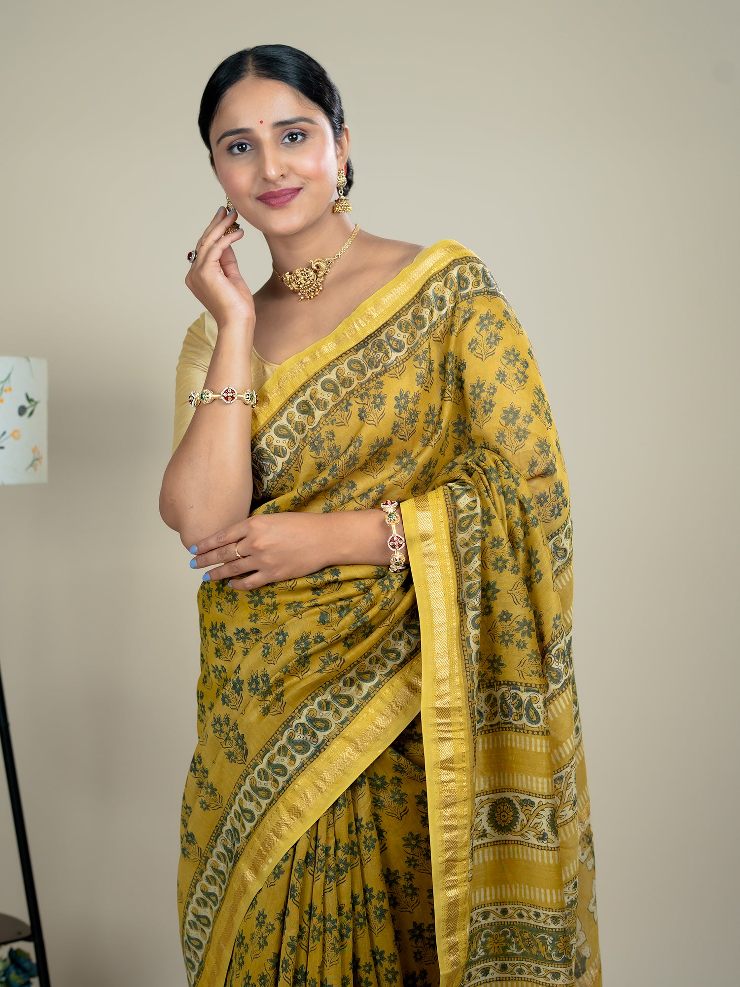 Manjari Mustard Ajrakh Saree