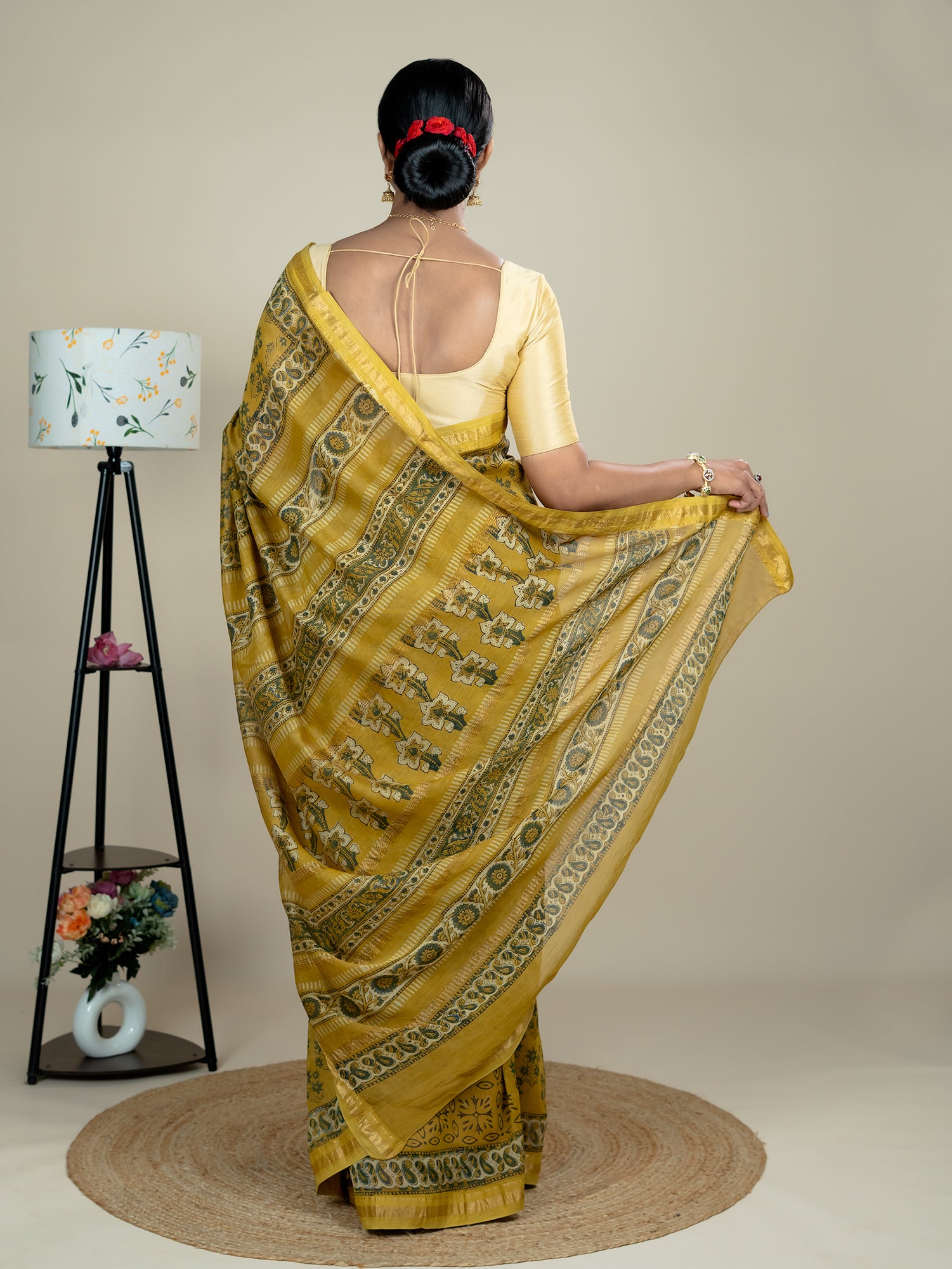 Manjari Mustard Ajrakh Saree