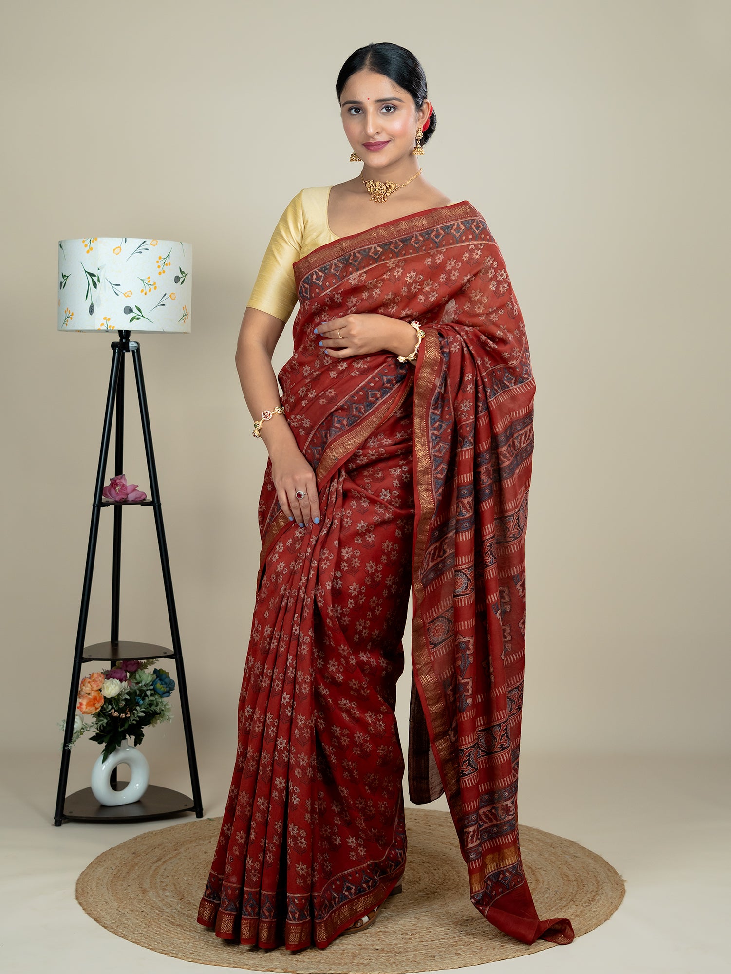 Manjari Red Ajrakh Saree