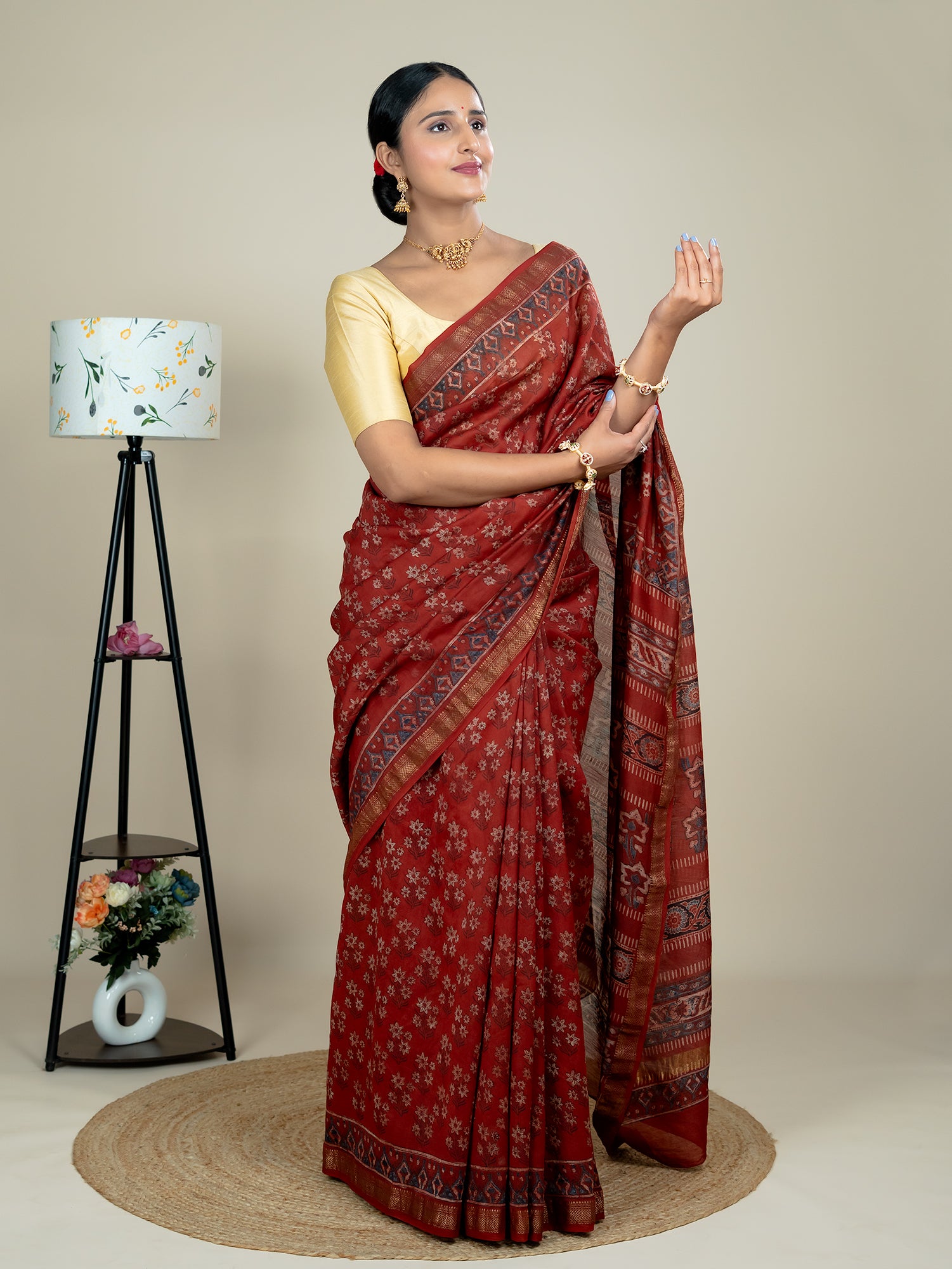 Manjari Red Ajrakh Saree