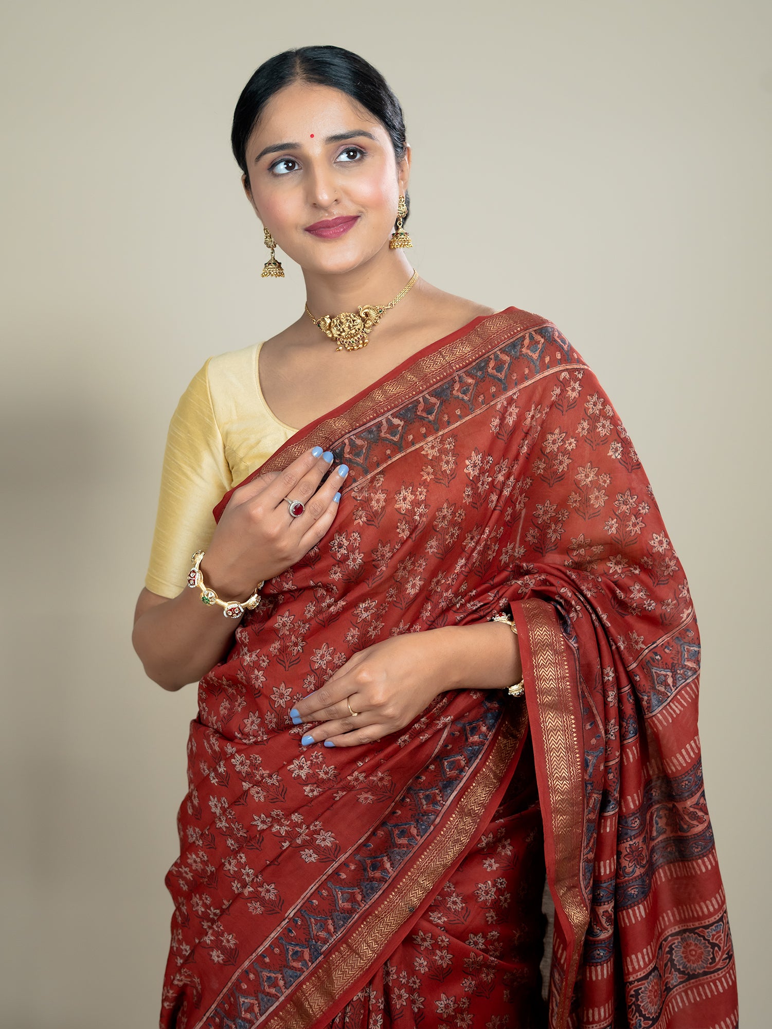 Manjari Red Ajrakh Saree