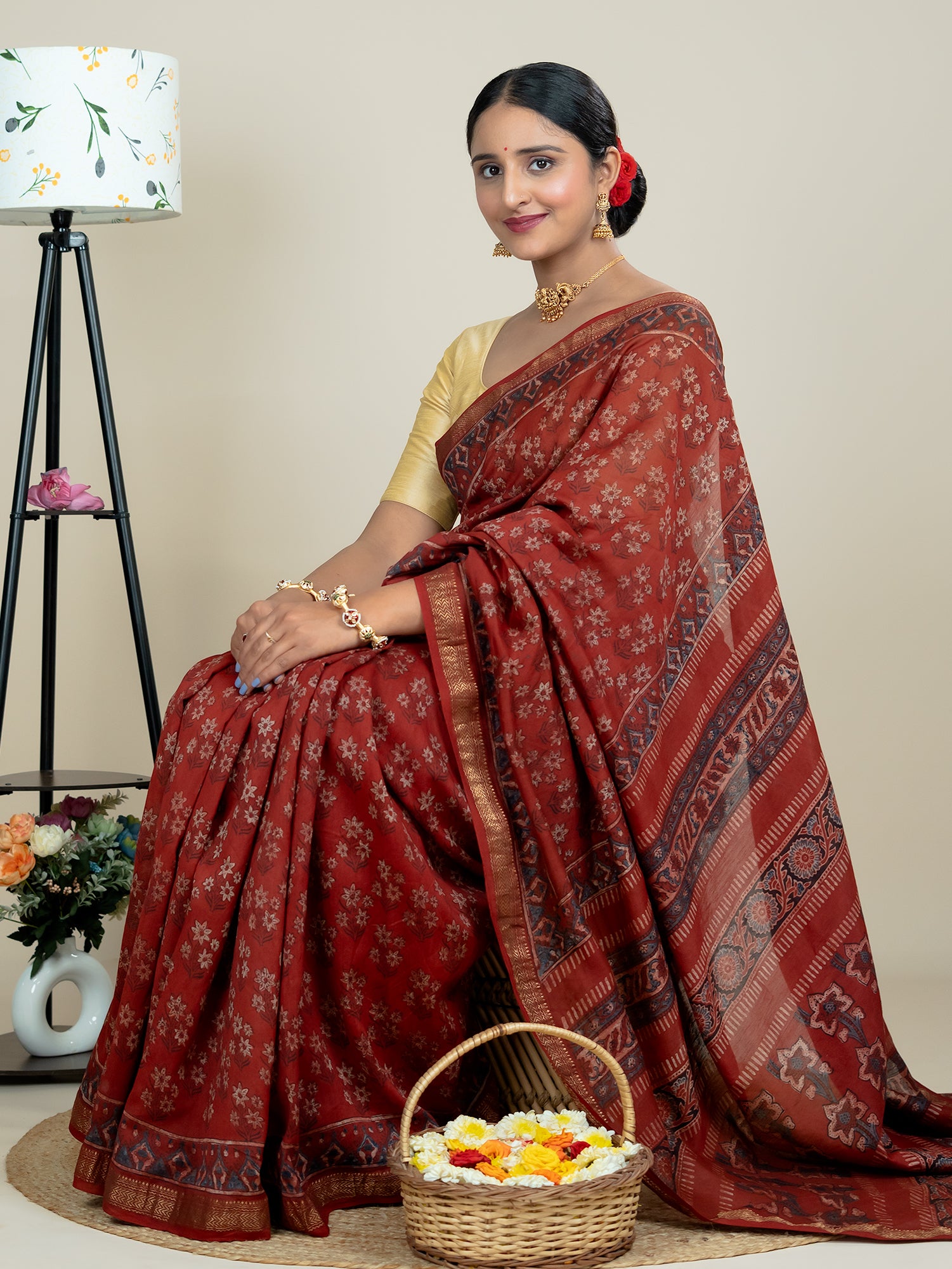 Manjari Red Ajrakh Saree