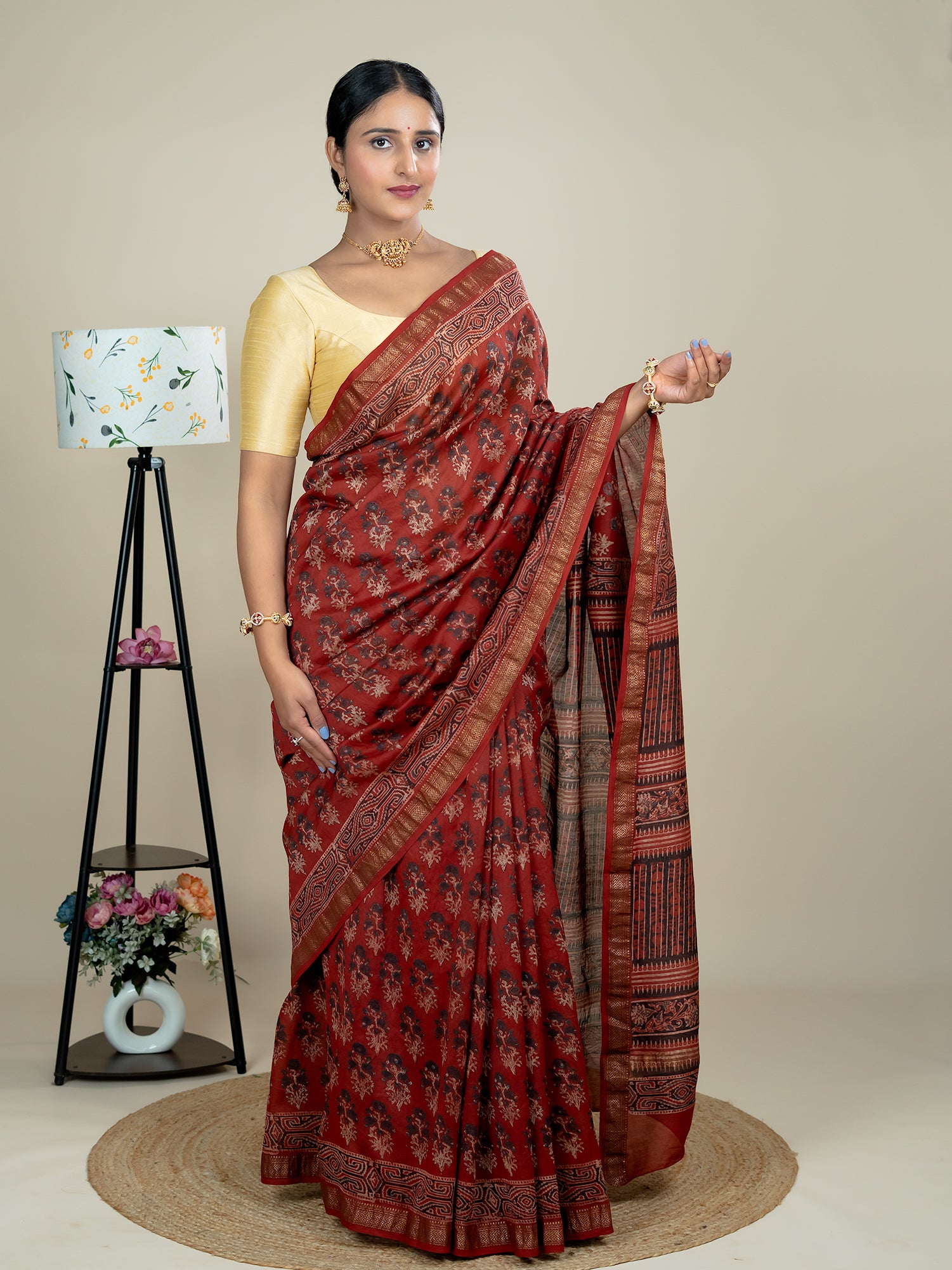 Vasanta Red Ajrakh Saree