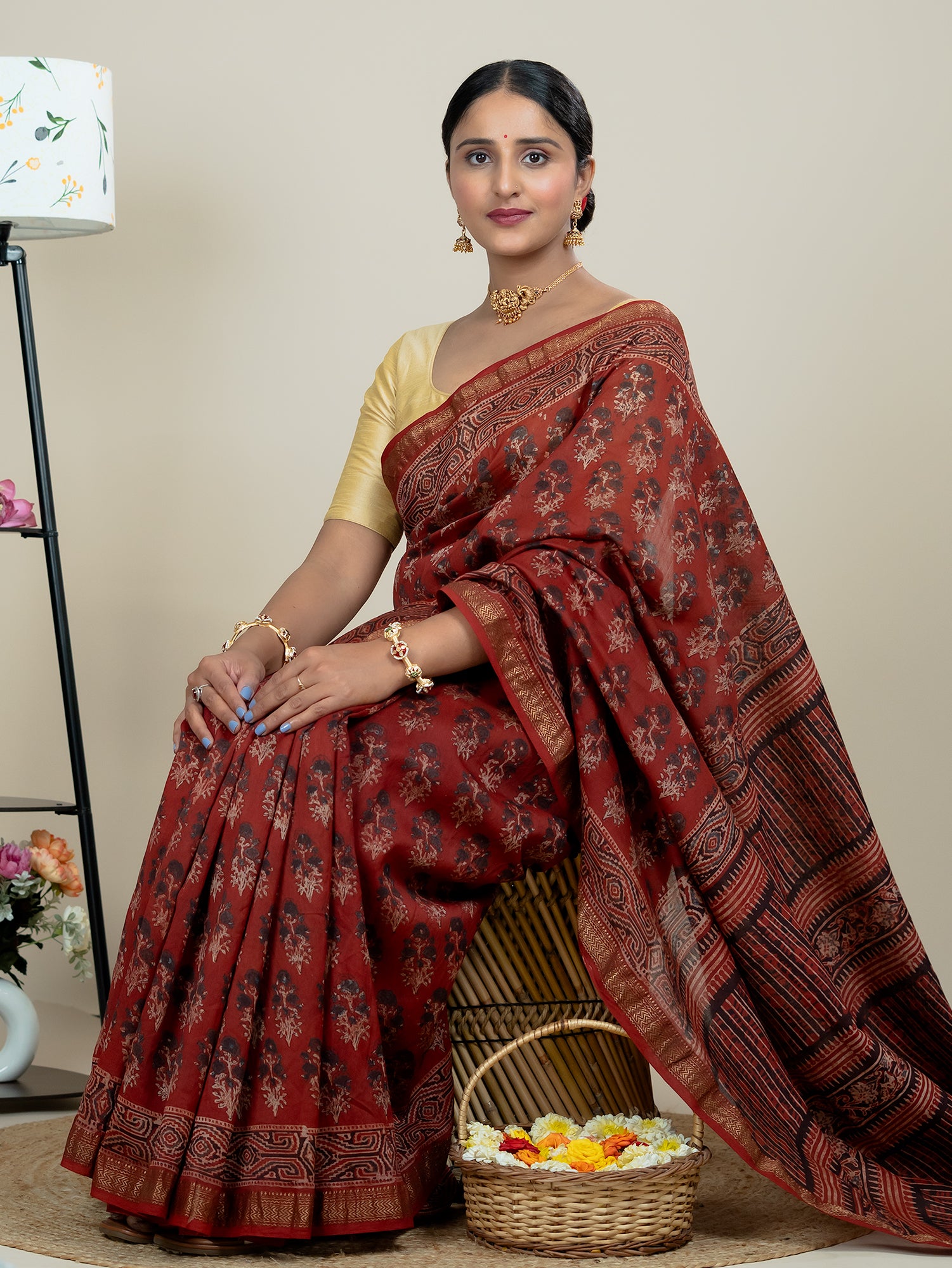 Vasanta Red Ajrakh Saree