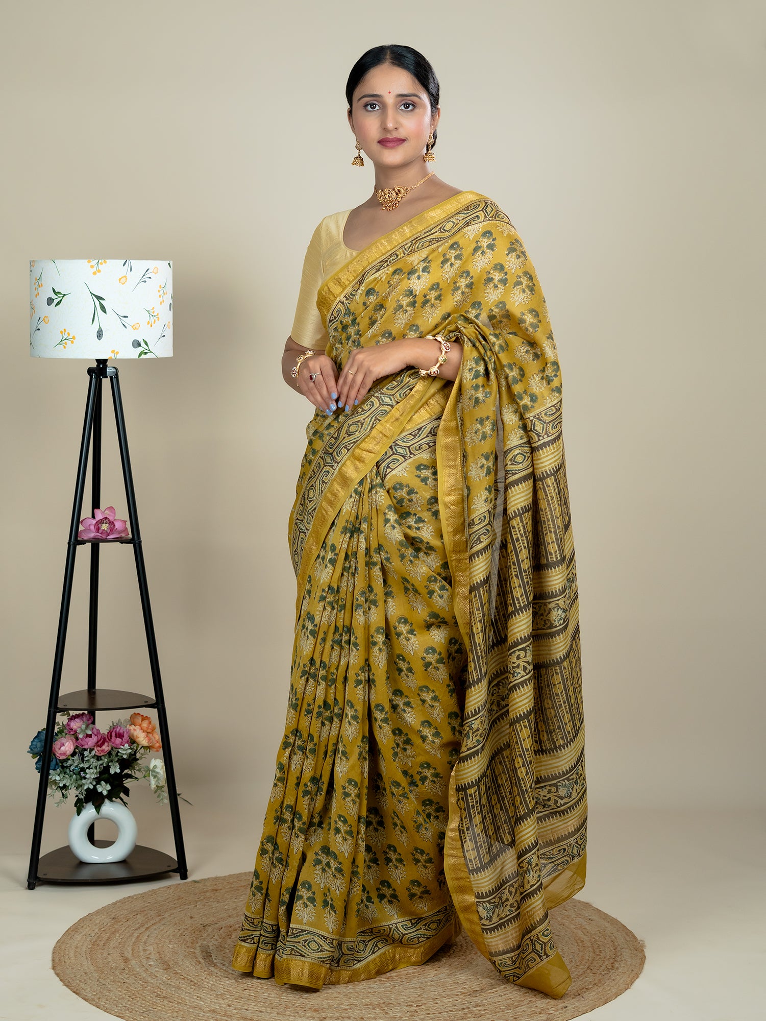 Vasanta Mustard Ajrakh Saree
