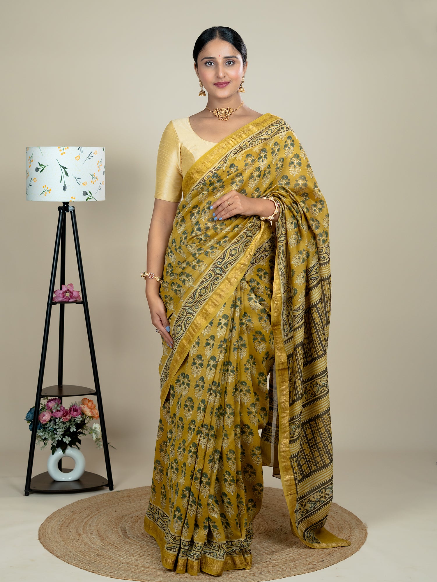 Vasanta Mustard Ajrakh Saree