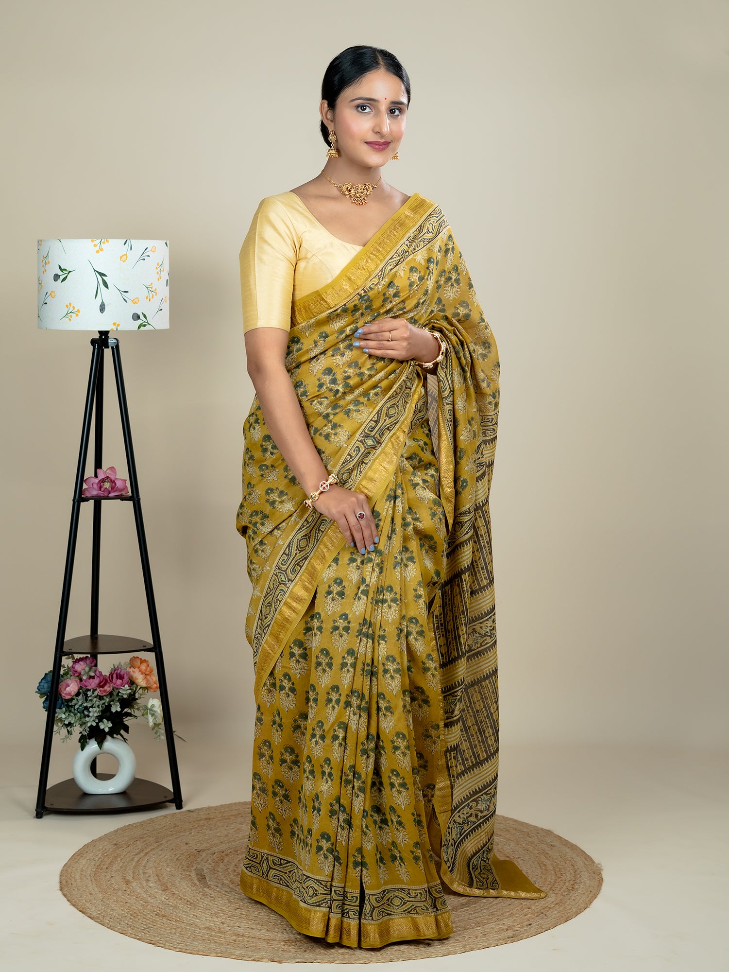 Vasanta Mustard Ajrakh Saree