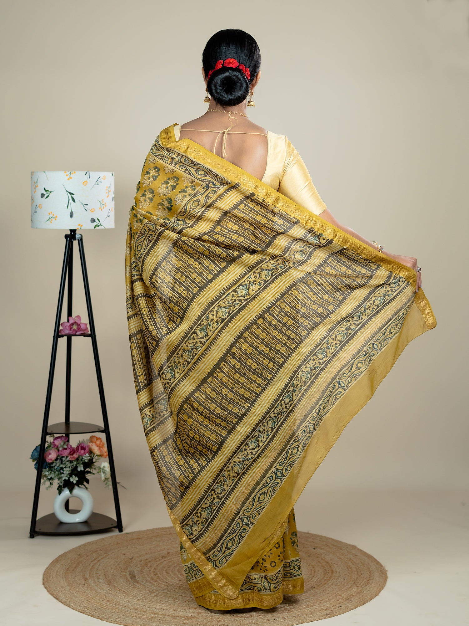 Vasanta Mustard Ajrakh Saree