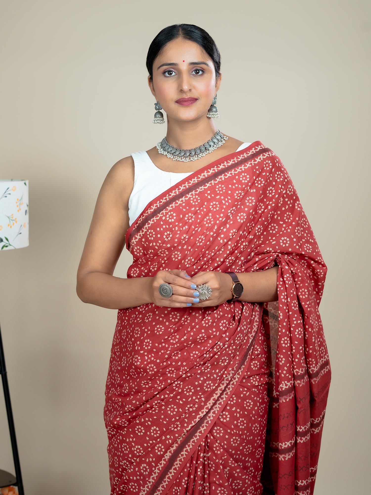 Taru Red Dabu Saree