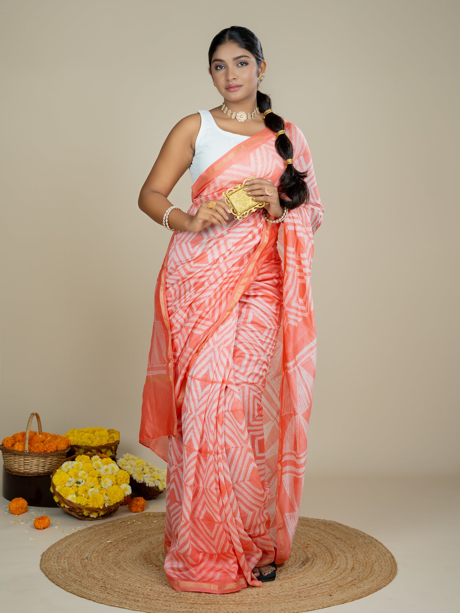 Kavita Peach Shibori Saree