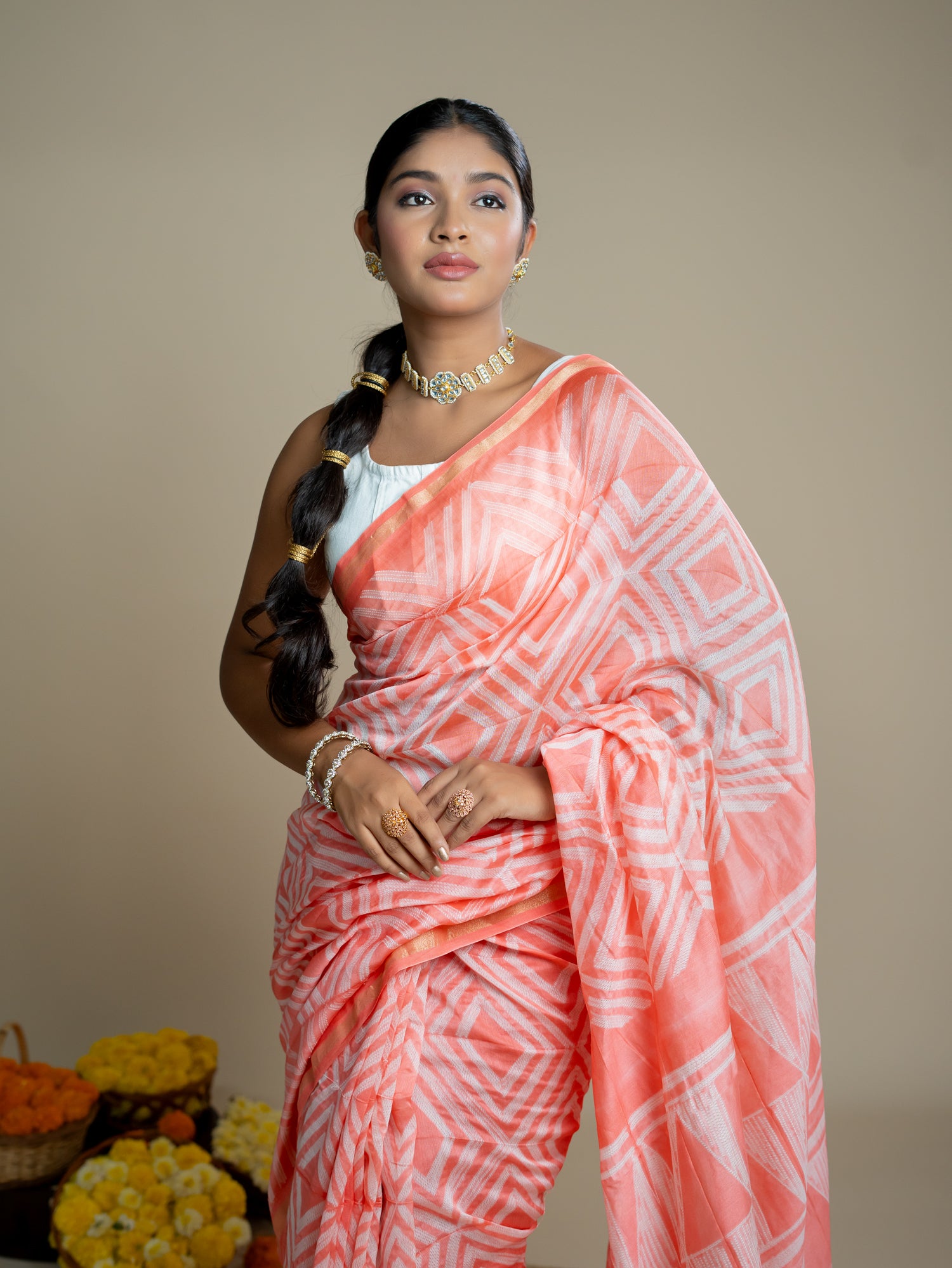 Kavita Peach Shibori Saree