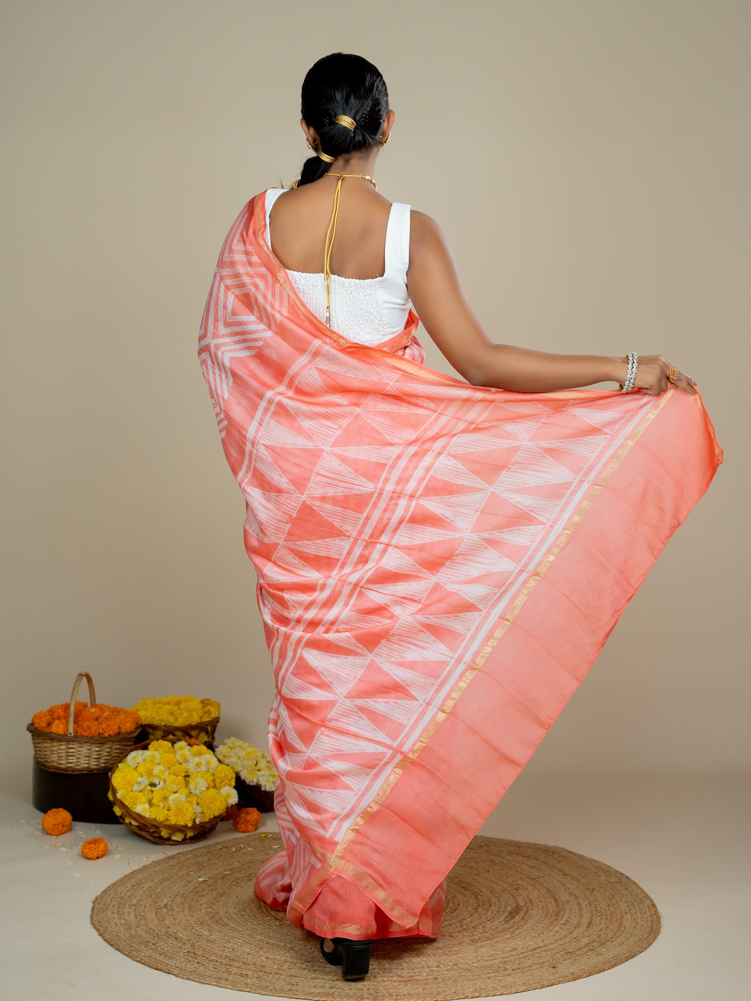 Kavita Peach Shibori Saree
