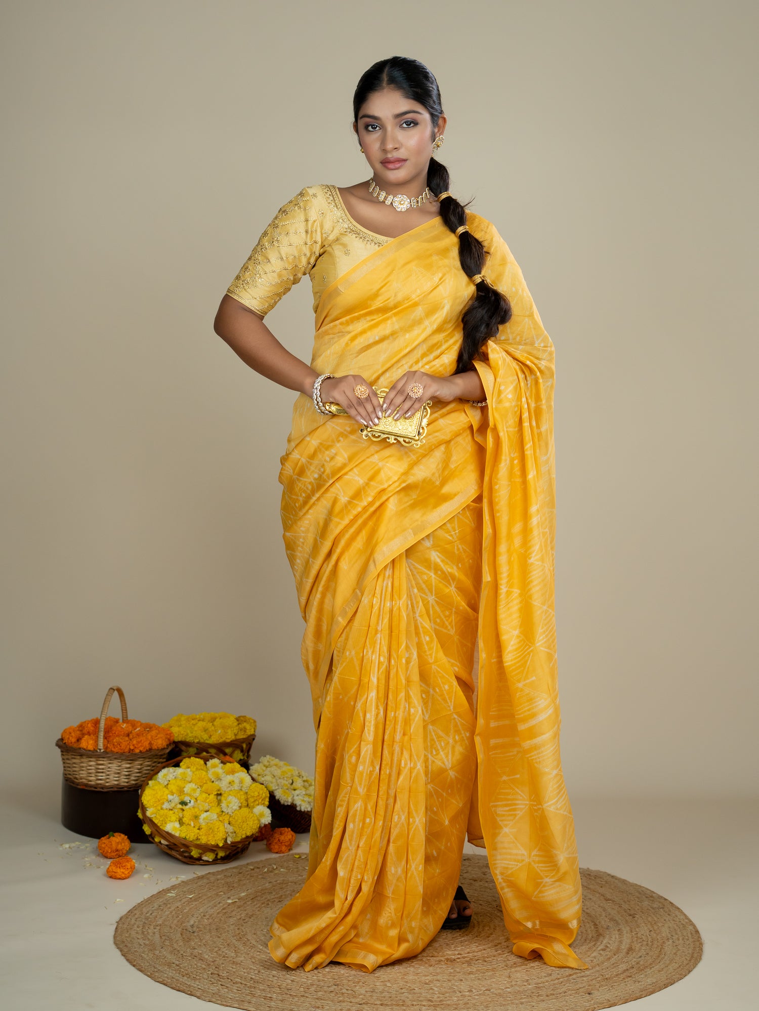 Kavita Yellow Shibori Saree