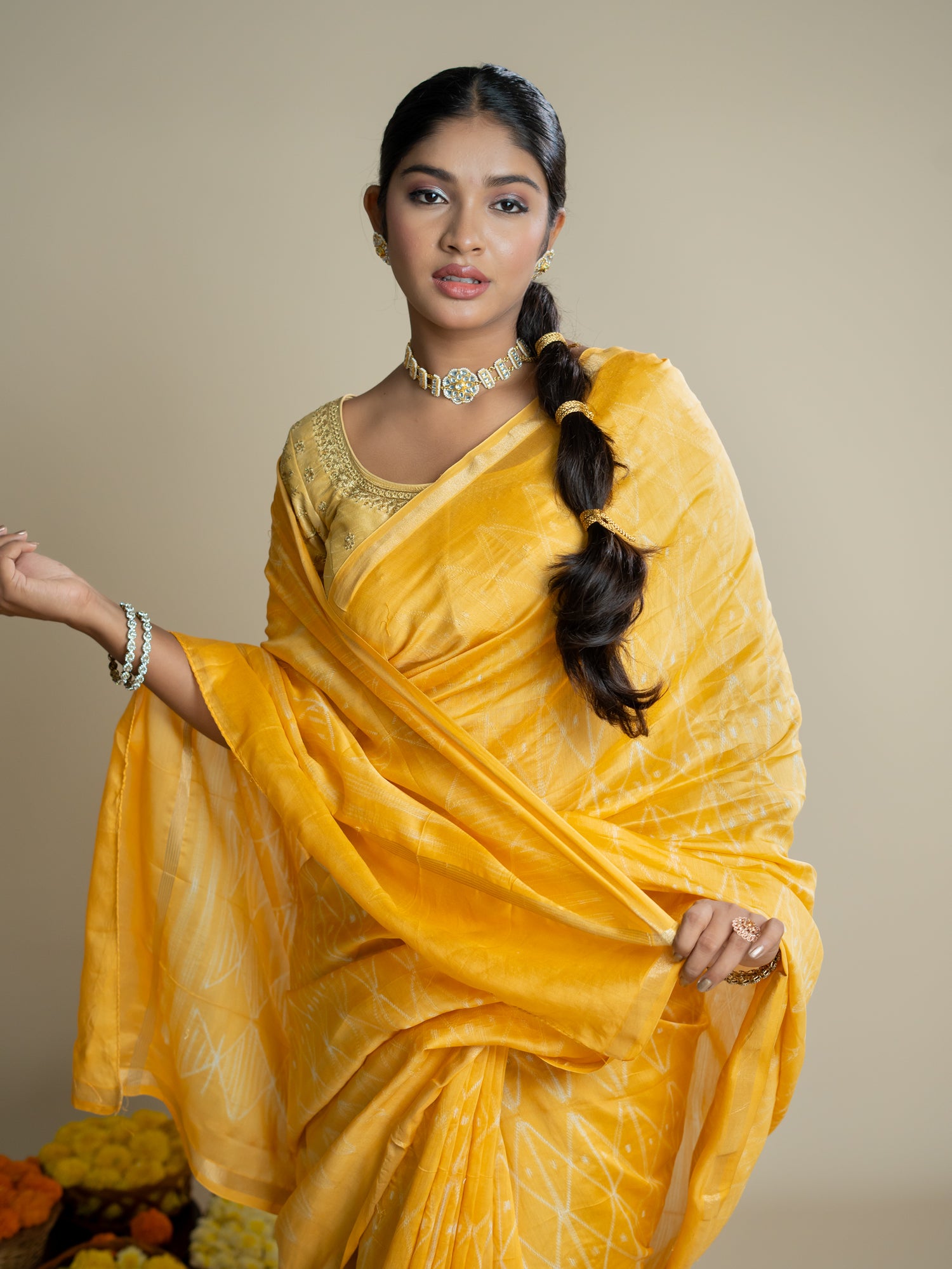 Kavita Yellow Shibori Saree