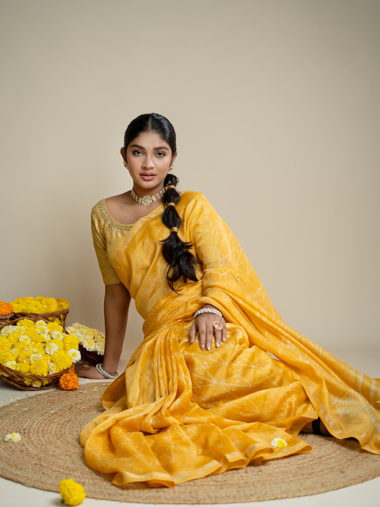 Kavita Yellow Shibori Saree