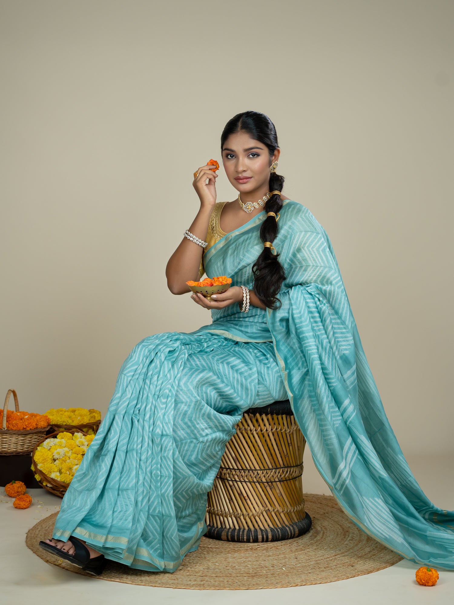 Shrija Blue Shibori Saree