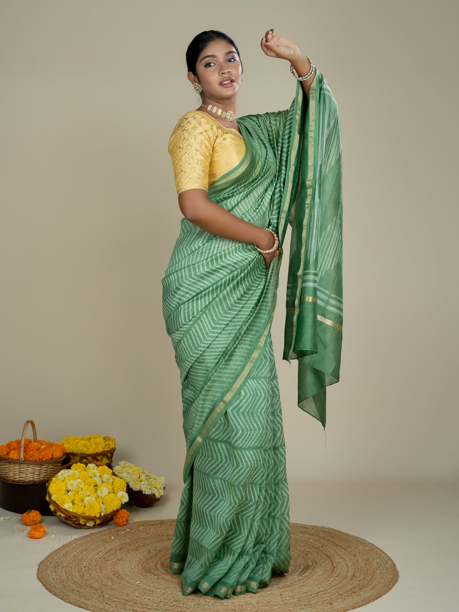 Shrija Olive Shibori Saree