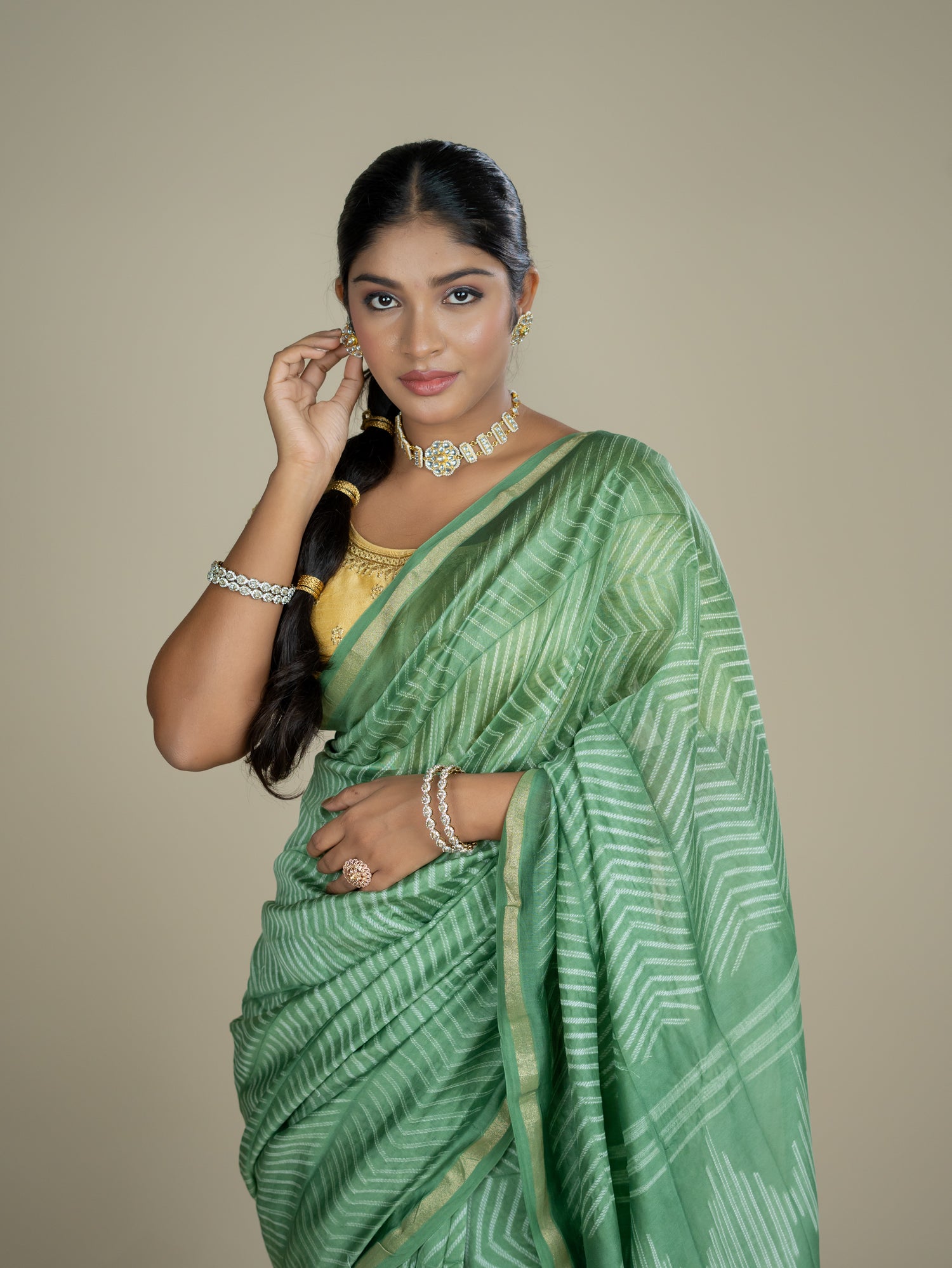 Shrija Olive Shibori Saree