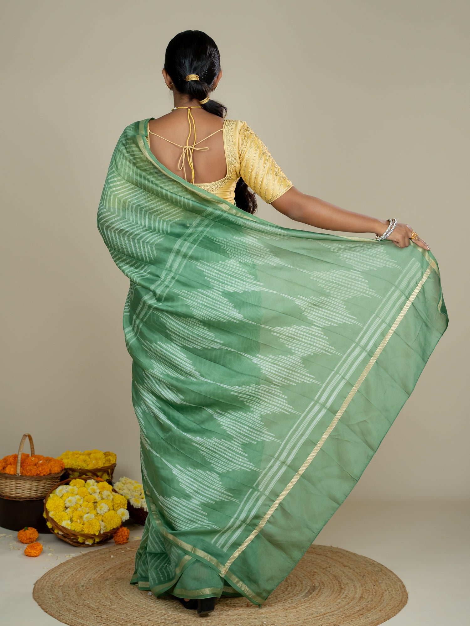 Shrija Olive Shibori Saree