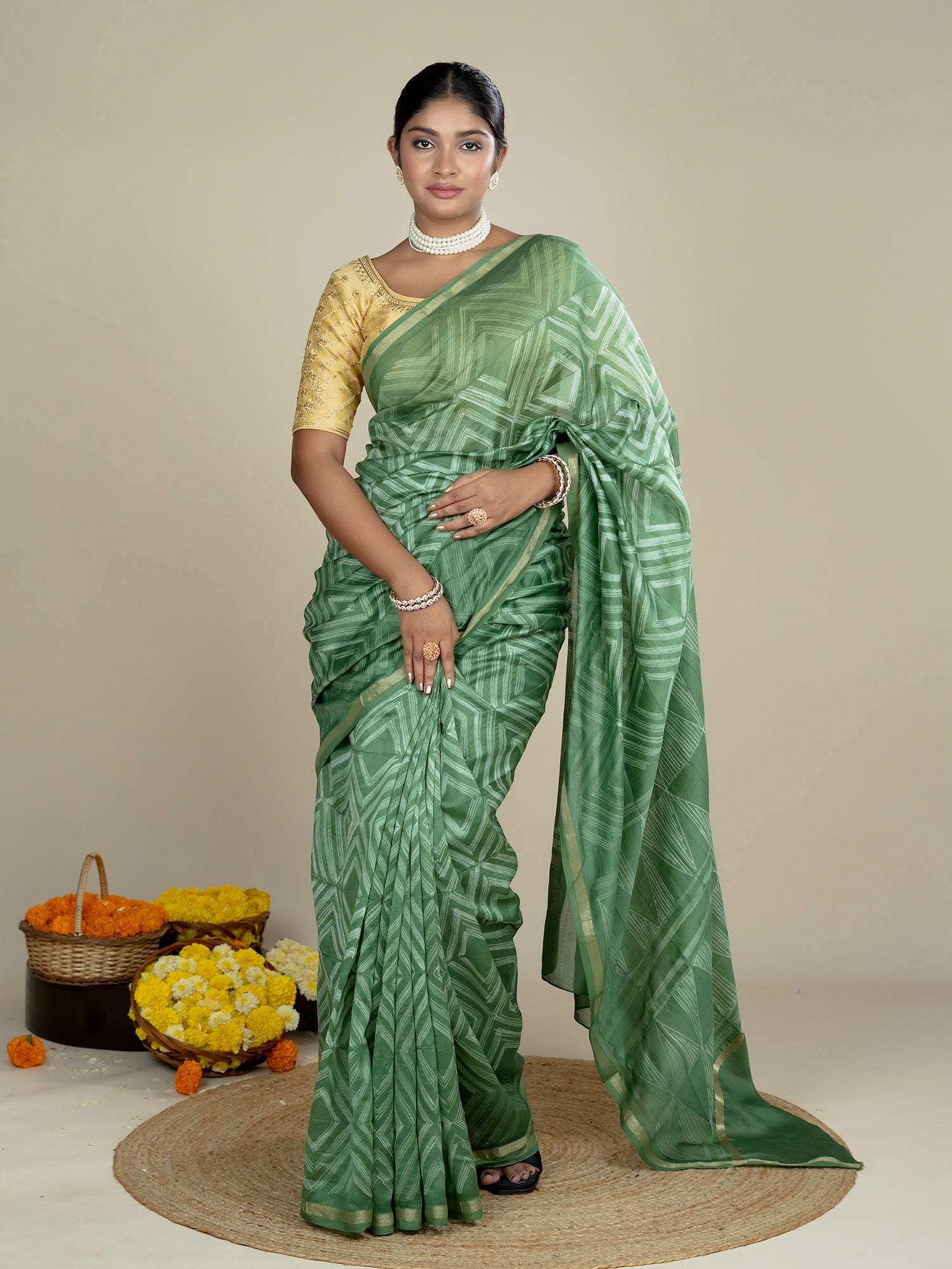 Shrija Olive Shibori Saree
