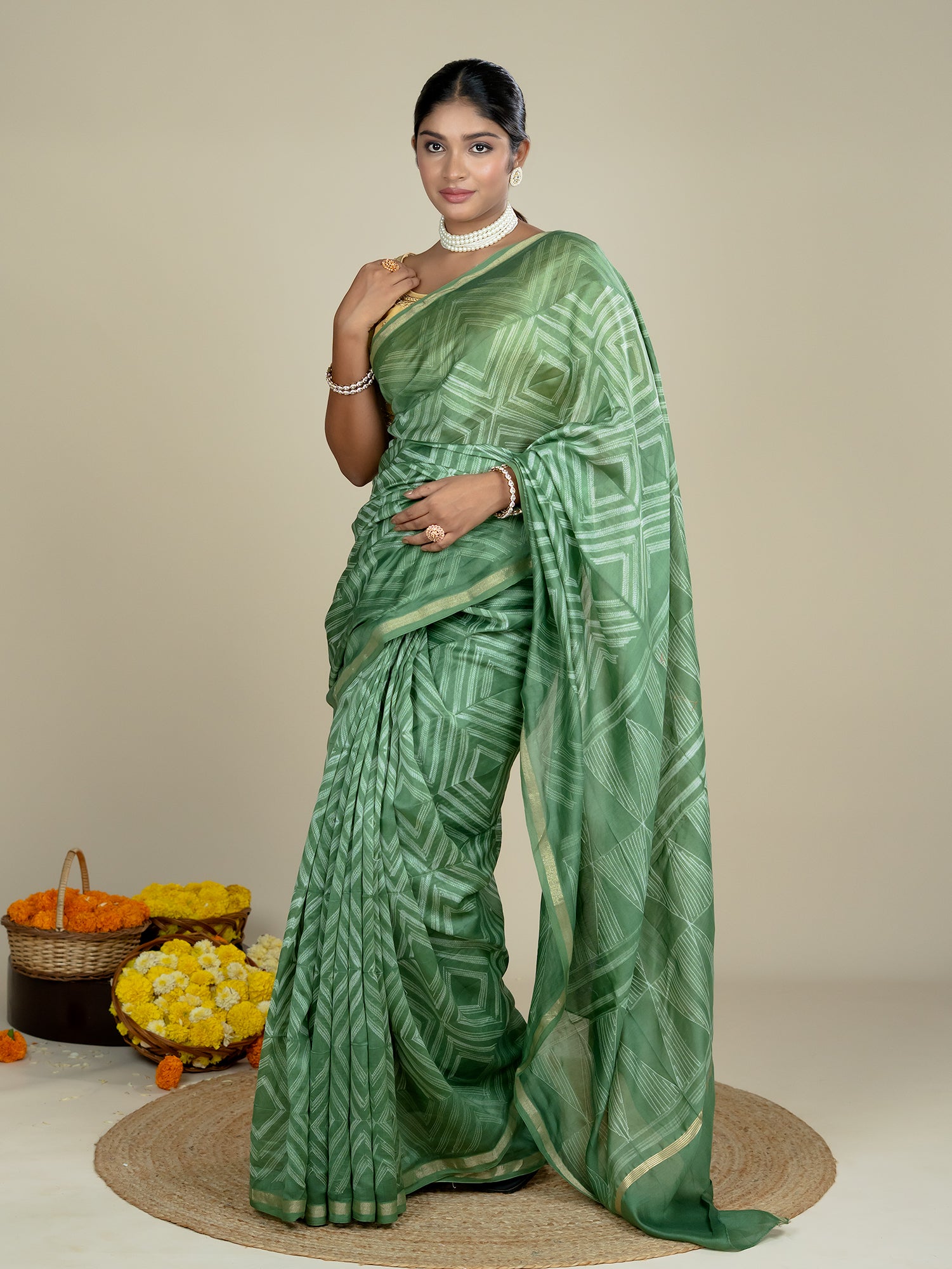 Shrija Olive Shibori Saree