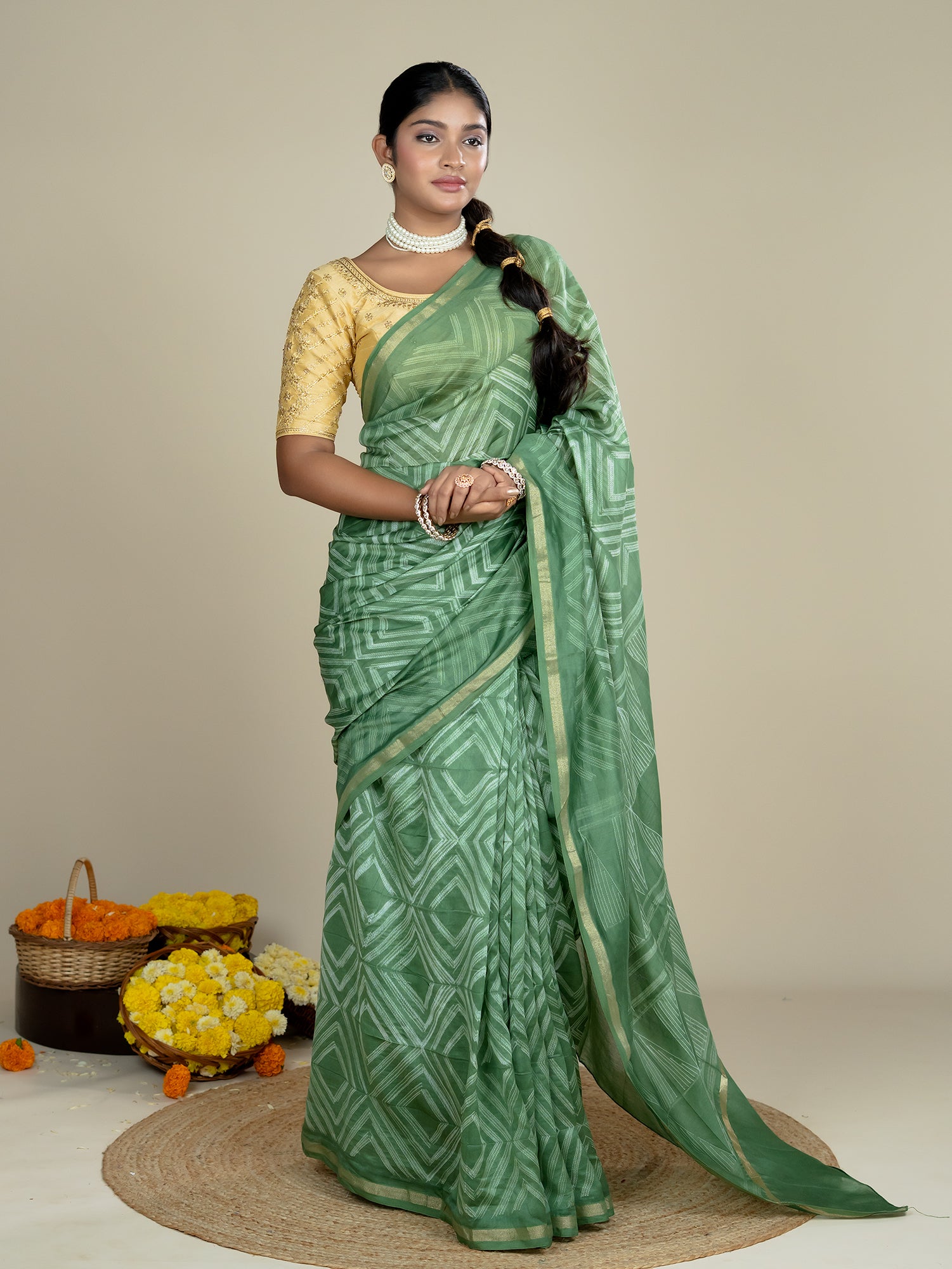 Shrija Olive Shibori Saree