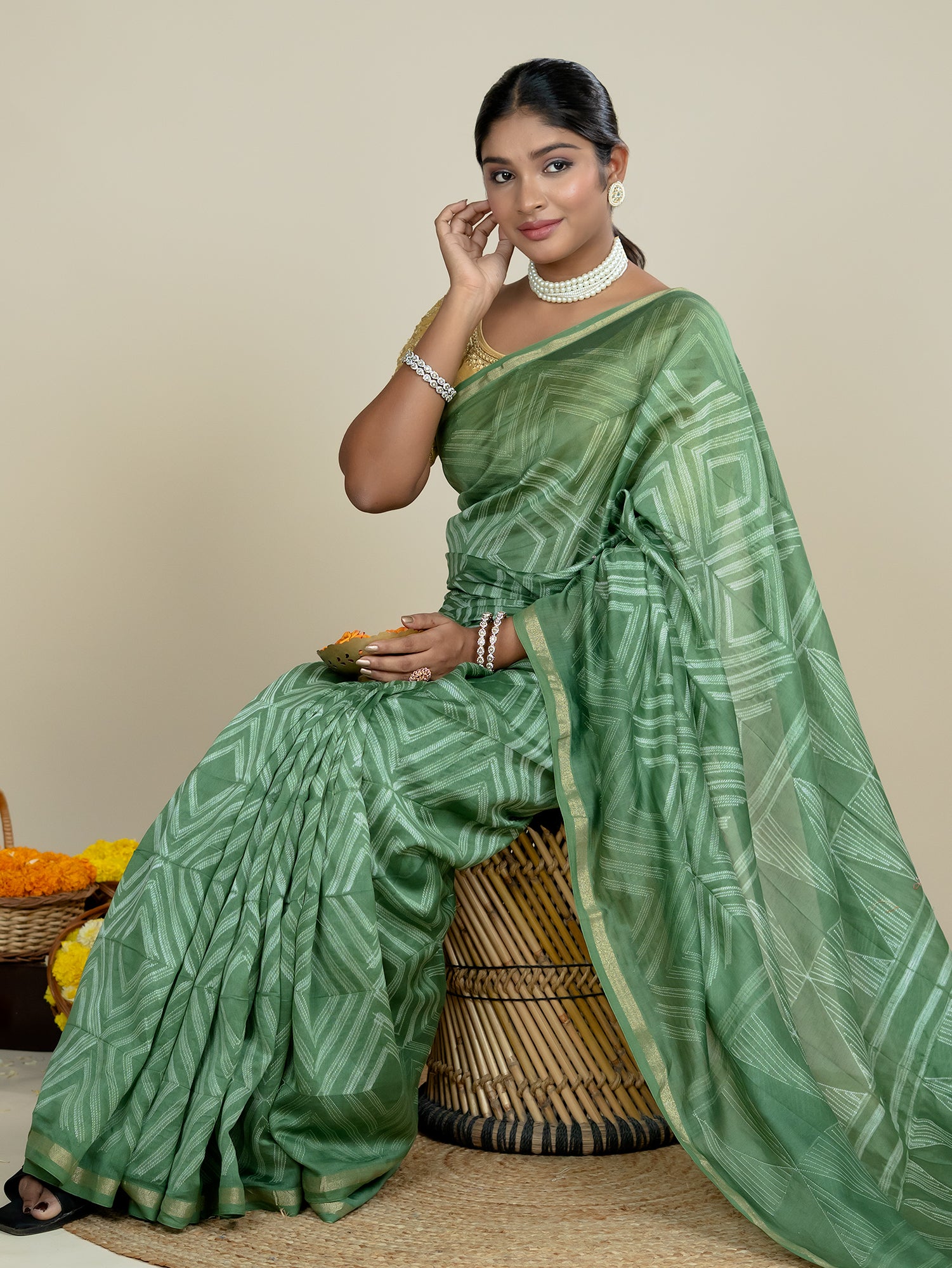 Shrija Olive Shibori Saree