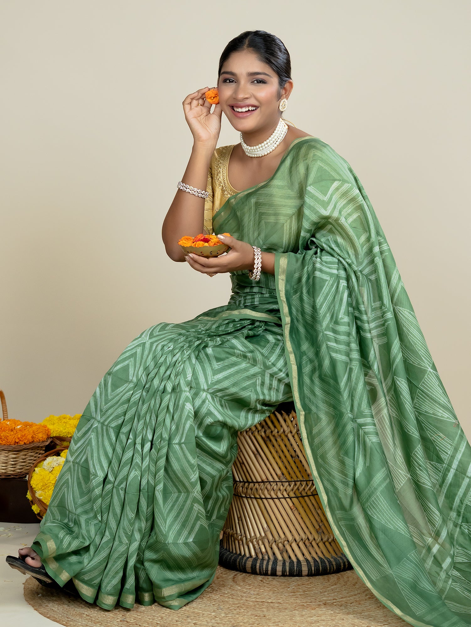 Shrija Olive Shibori Saree